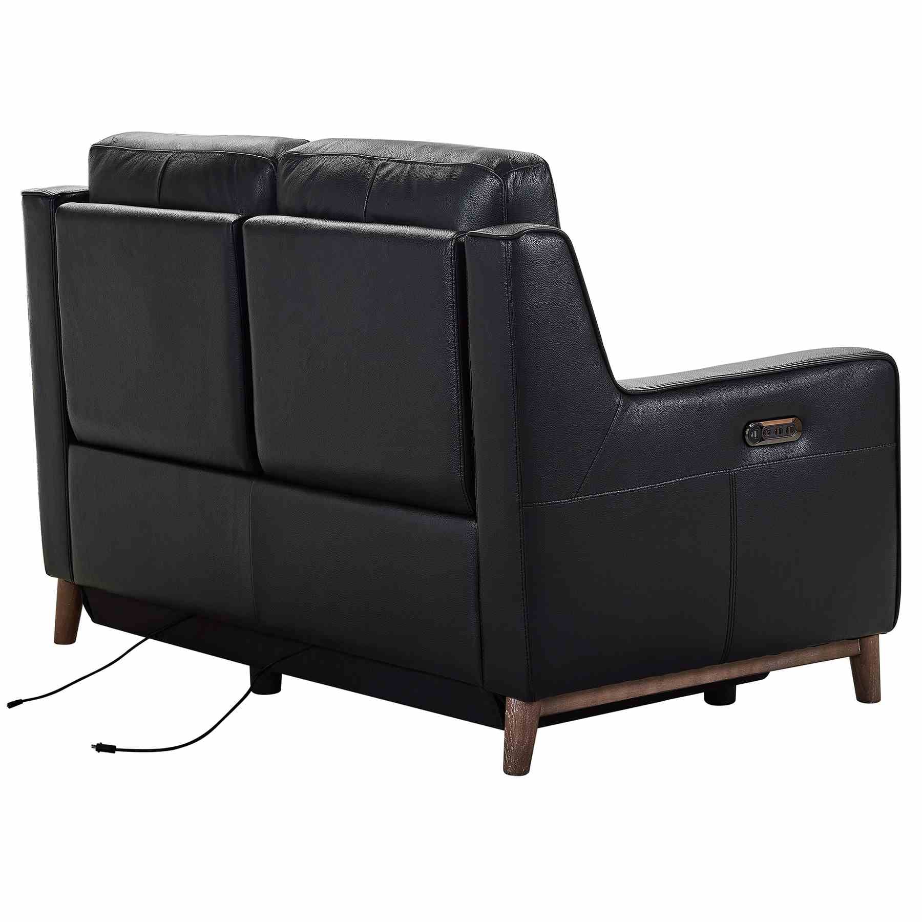 Wisteria Contemporary Loveseat in Light Brown Wood Finish and Black Genuine Leather - Image 4