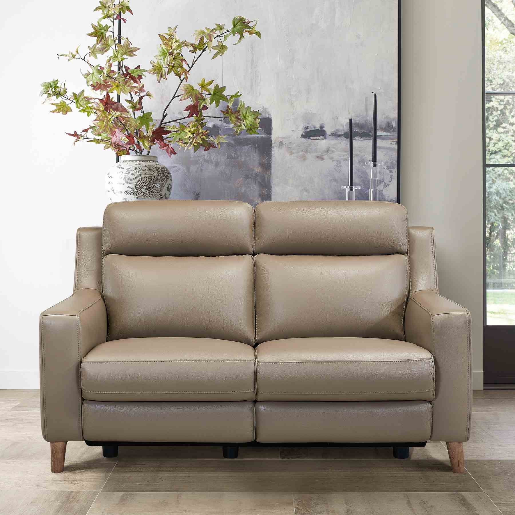 Wisteria Contemporary Loveseat in Light Brown Wood Finish and Taupe Genuine Leather - Image 10