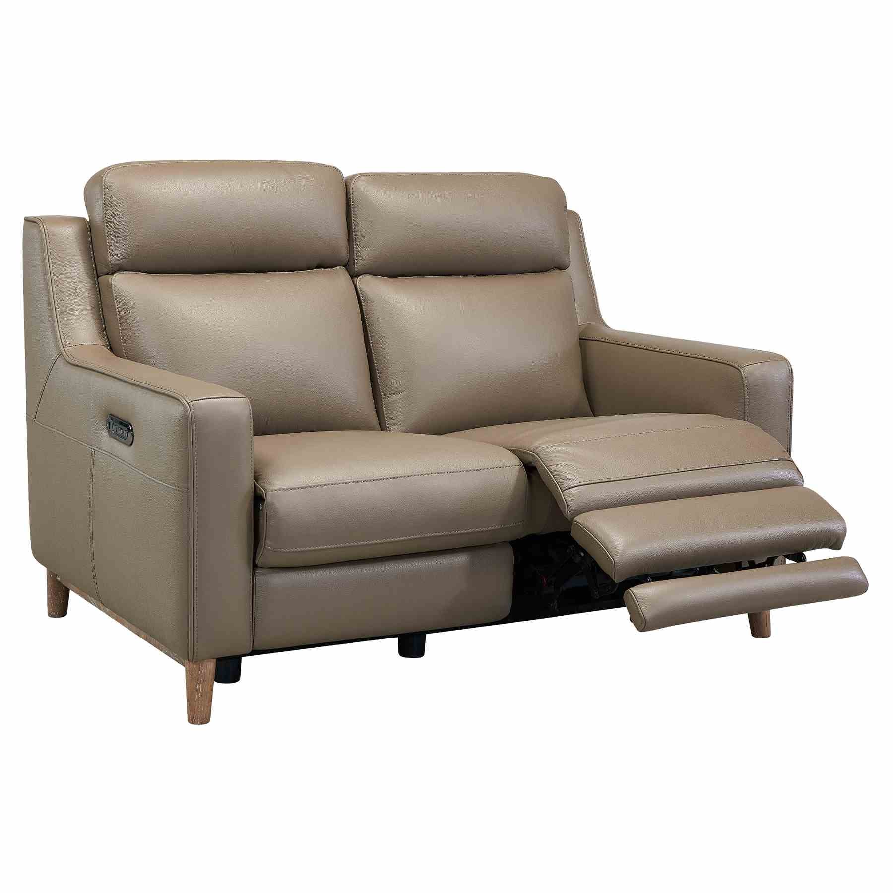 Wisteria Contemporary Loveseat in Light Brown Wood Finish and Taupe Genuine Leather - Image 3