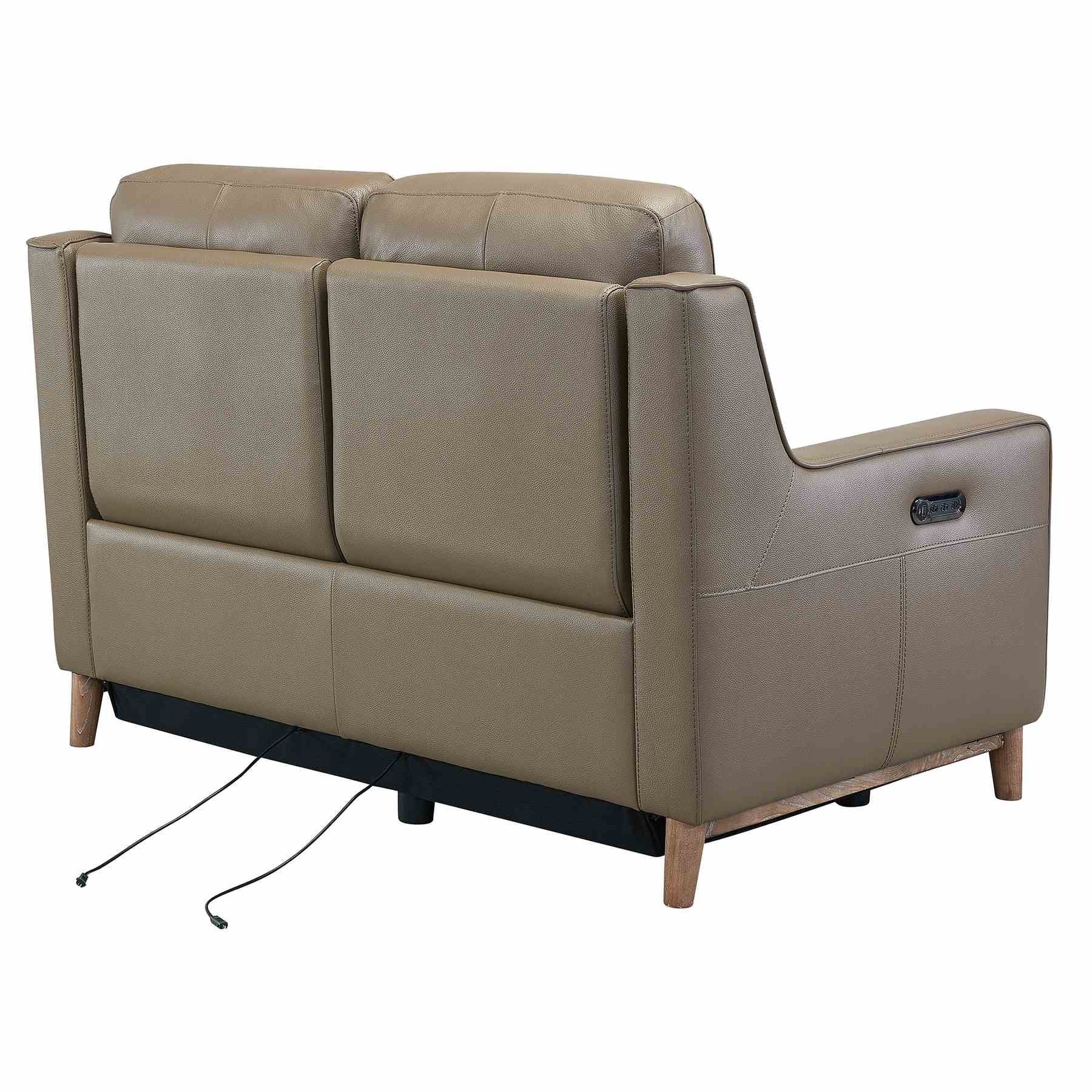 Wisteria Contemporary Loveseat in Light Brown Wood Finish and Taupe Genuine Leather - Image 4
