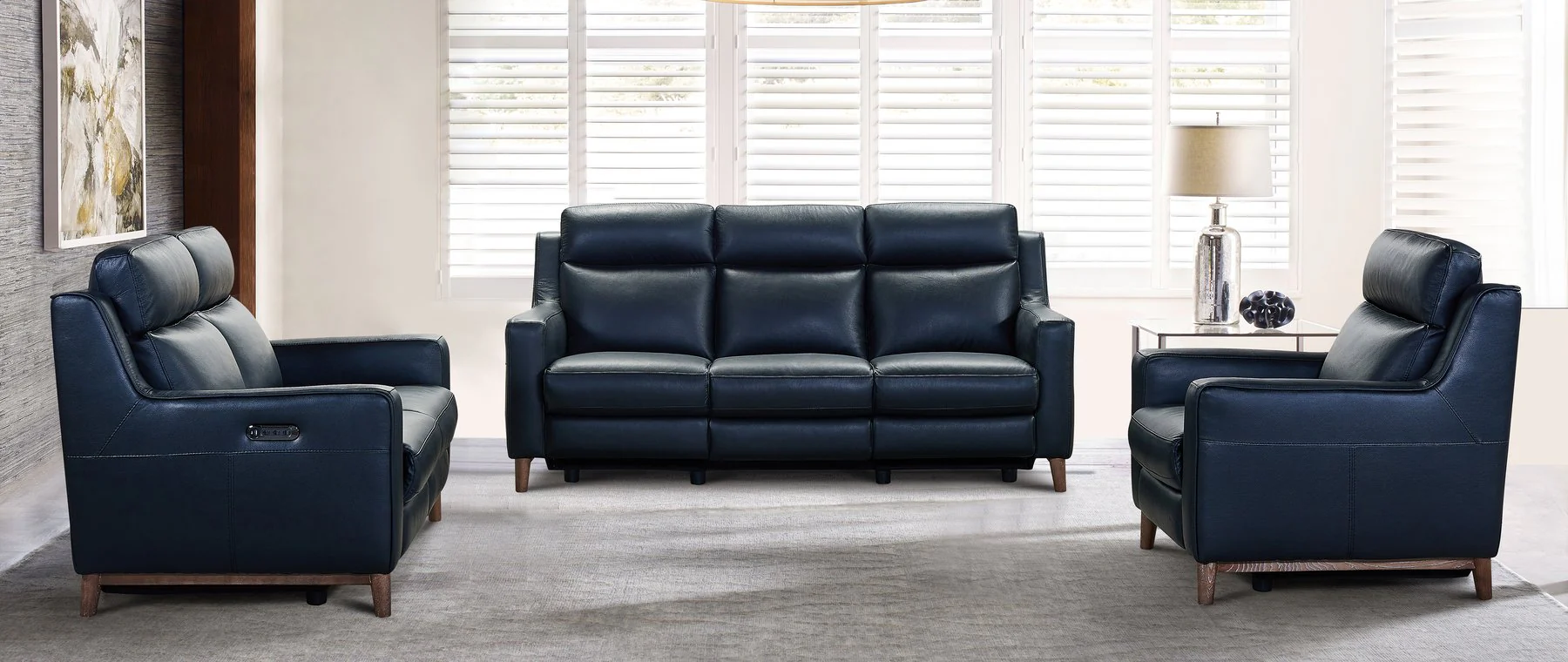 Wisteria Contemporary Sofa in Light Brown Wood Finish and Black Genuine Leather - Image 11