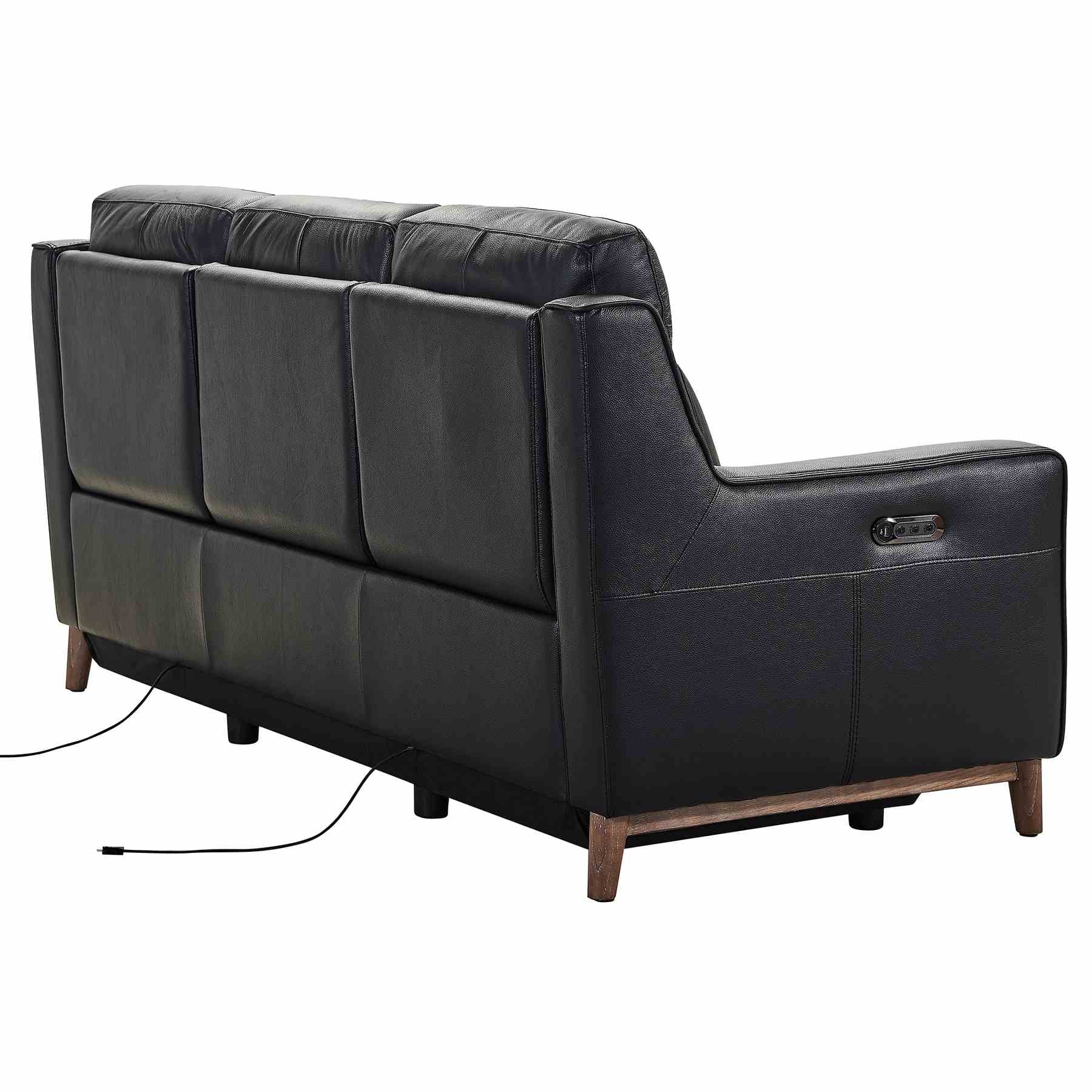 Wisteria Contemporary Sofa in Light Brown Wood Finish and Black Genuine Leather - Image 4