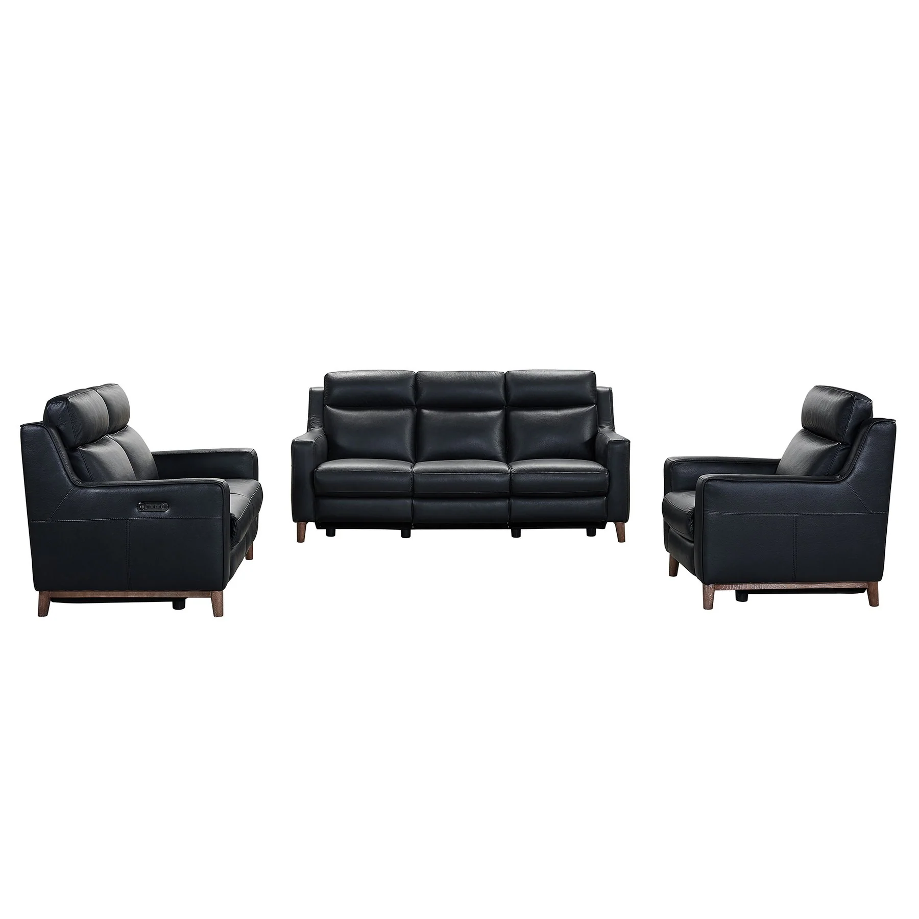 Wisteria Contemporary Sofa in Light Brown Wood Finish and Black Genuine Leather - Image 9