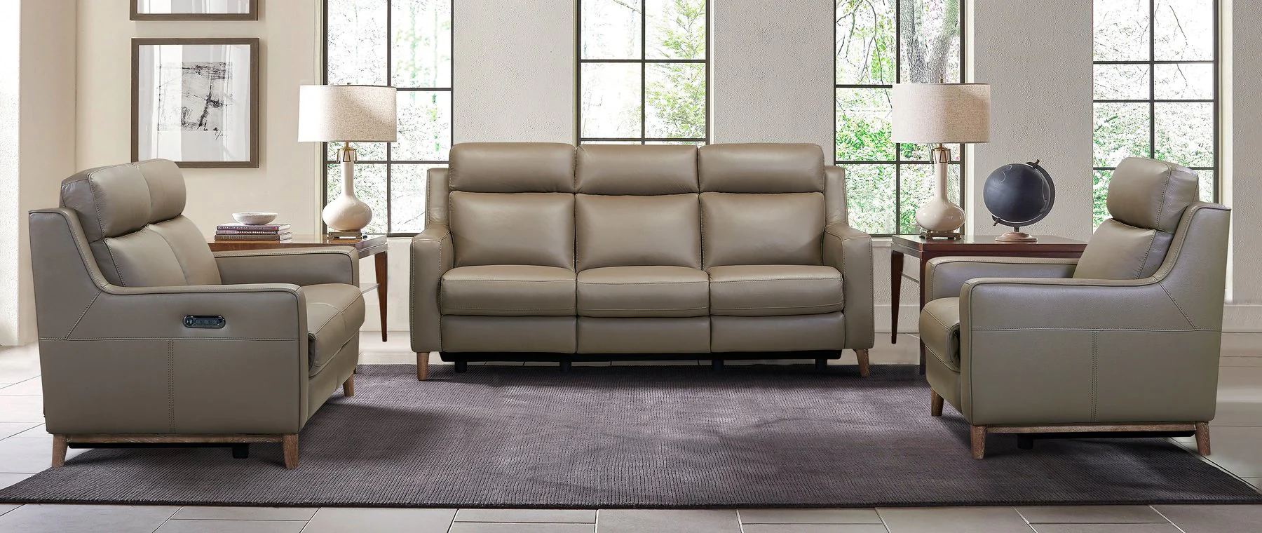 Wisteria Contemporary Sofa in Light Brown Wood Finish and Taupe Genuine Leather - Image 11