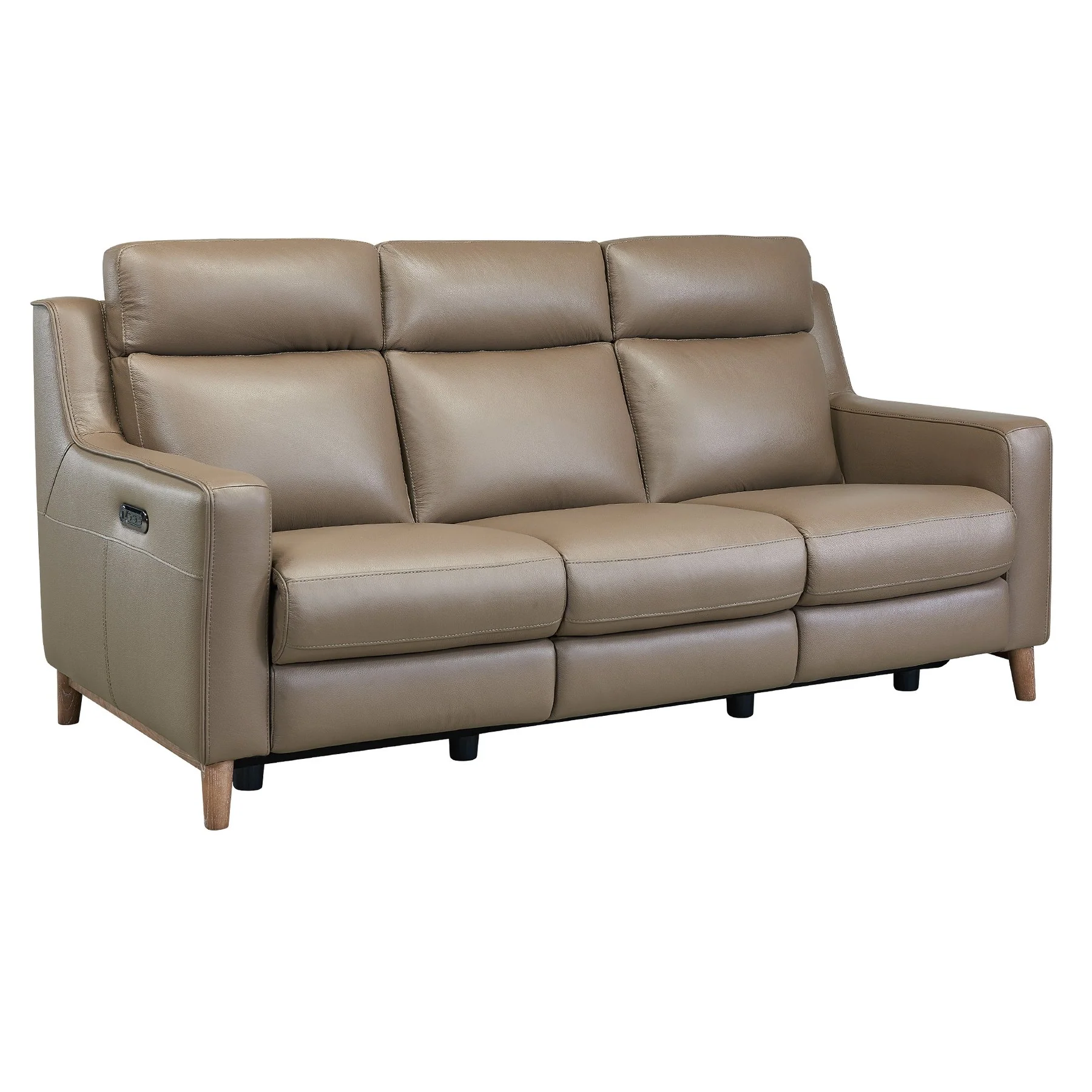 Wisteria Contemporary Sofa in Light Brown Wood Finish and Taupe Genuine Leather - Image 2