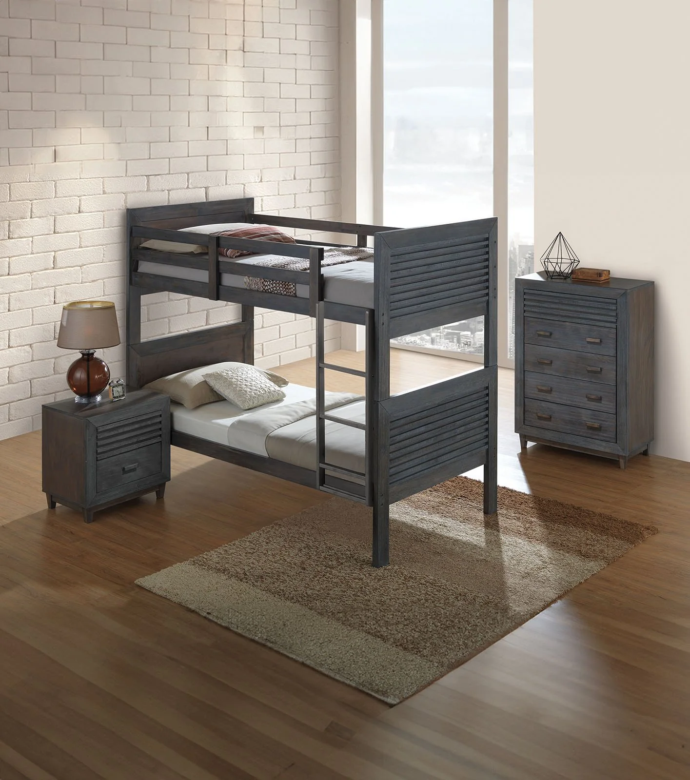 Witham Twin/Twin Bunk Bed, Charcoal Brown - Image 2