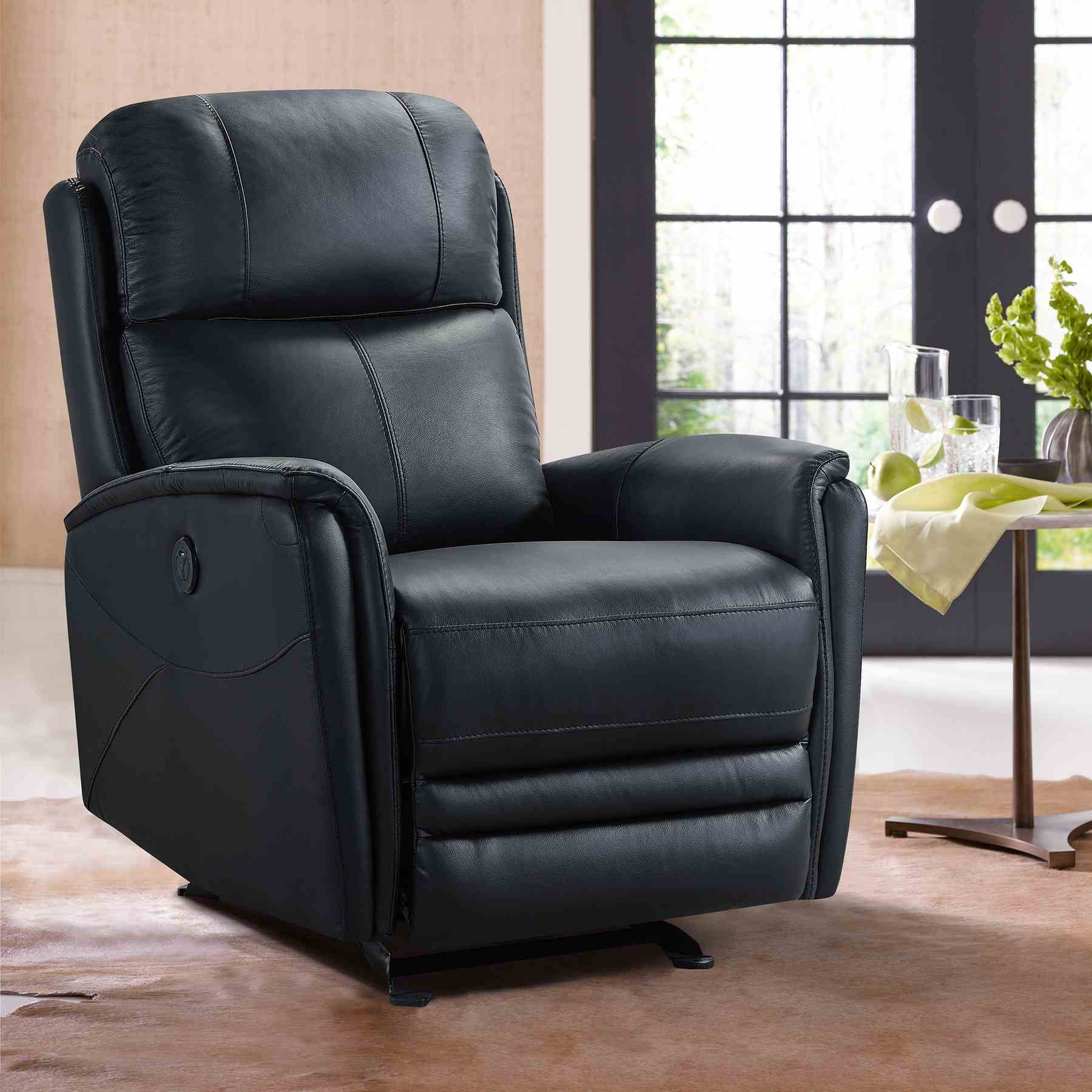 Wolfe Contemporary Recliner in Black Genuine Leather - Image 9