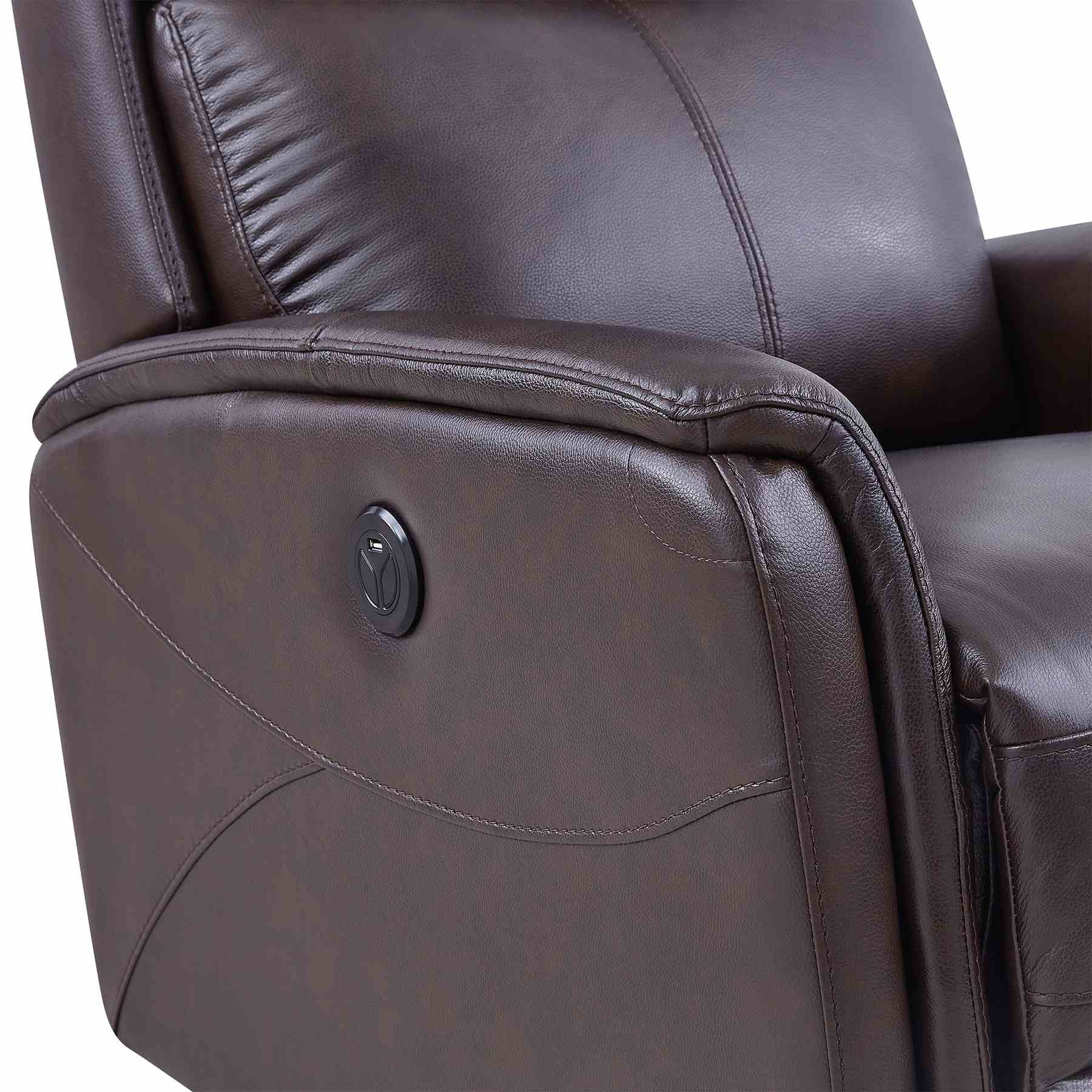Wolfe Contemporary Recliner in Dark Brown Genuine Leather - Image 5