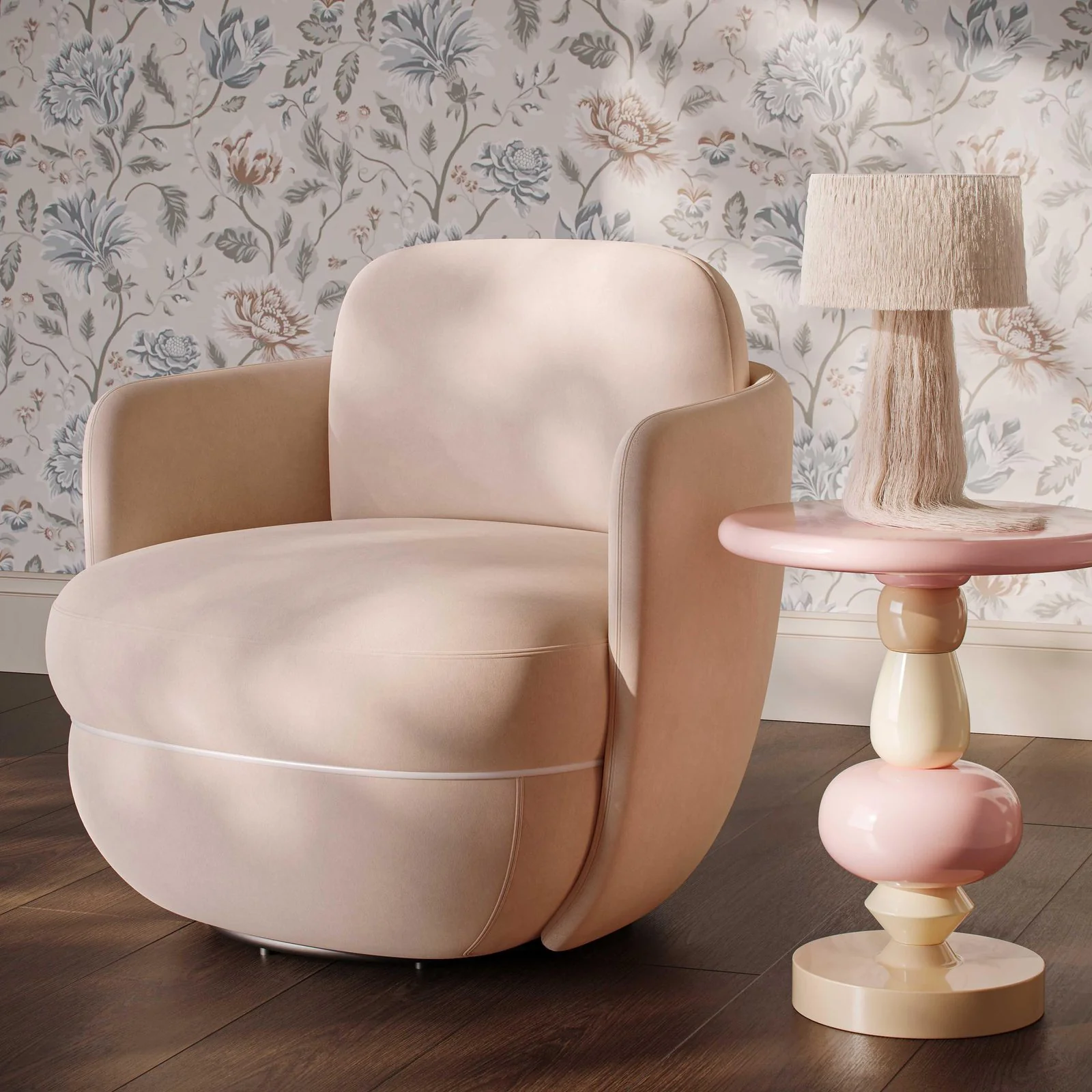 Wolfie Light Blush Velvet Swivel Chair - Image 2