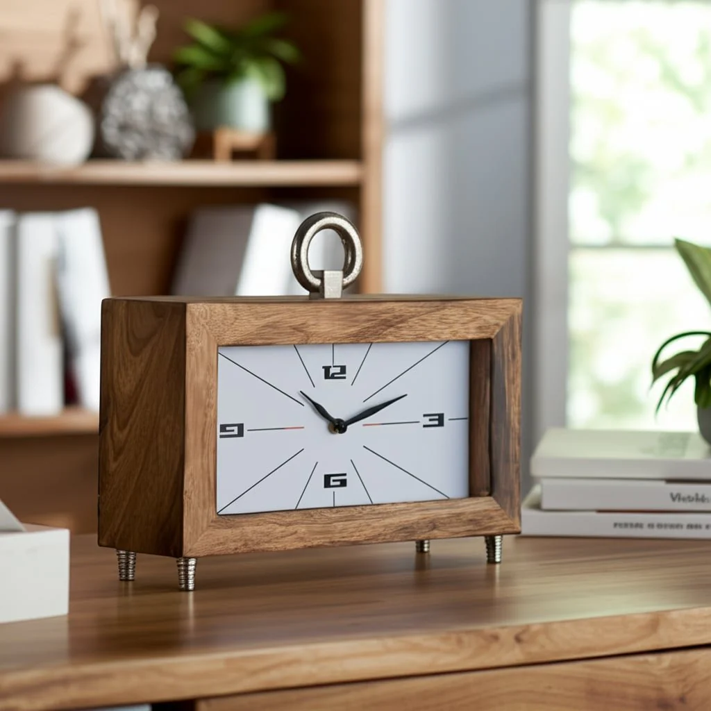 Wood, 10" Mod Rectangle Table Clock, Brown - Image 10