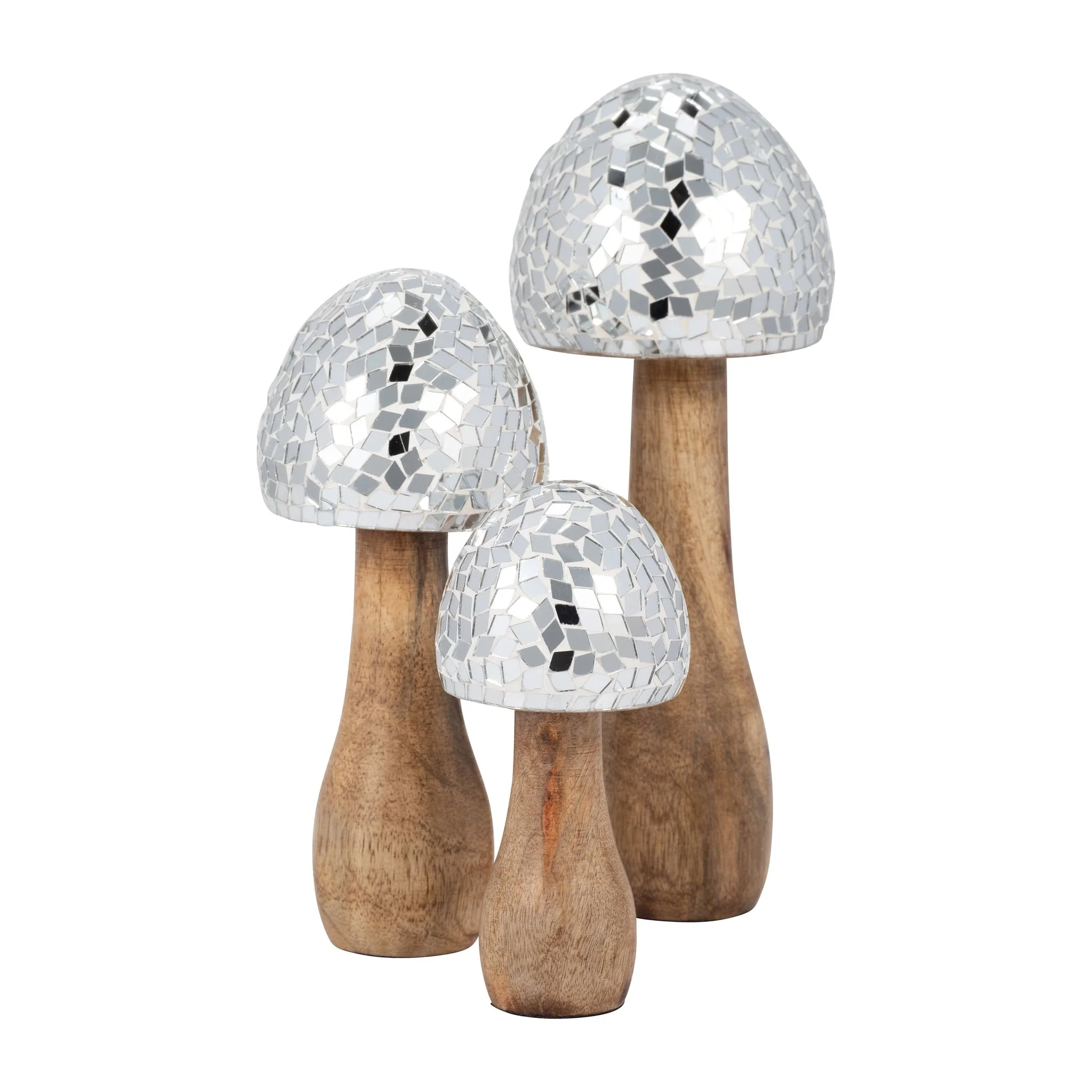 Wood, 10" Mosaic Mushroom, Silver - Image 7