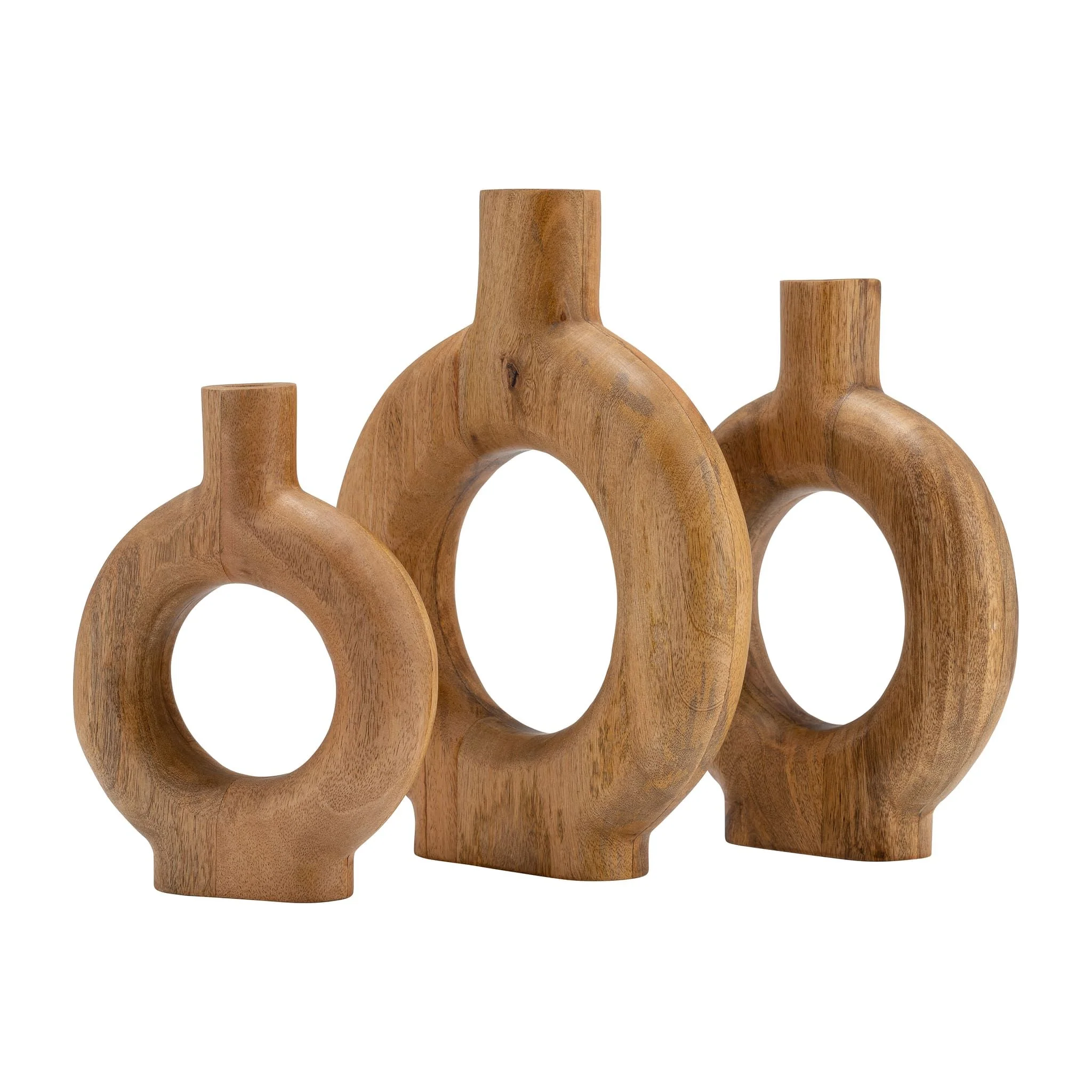 Wood, 10"h Donut Shaped Vase, Brown - Image 8