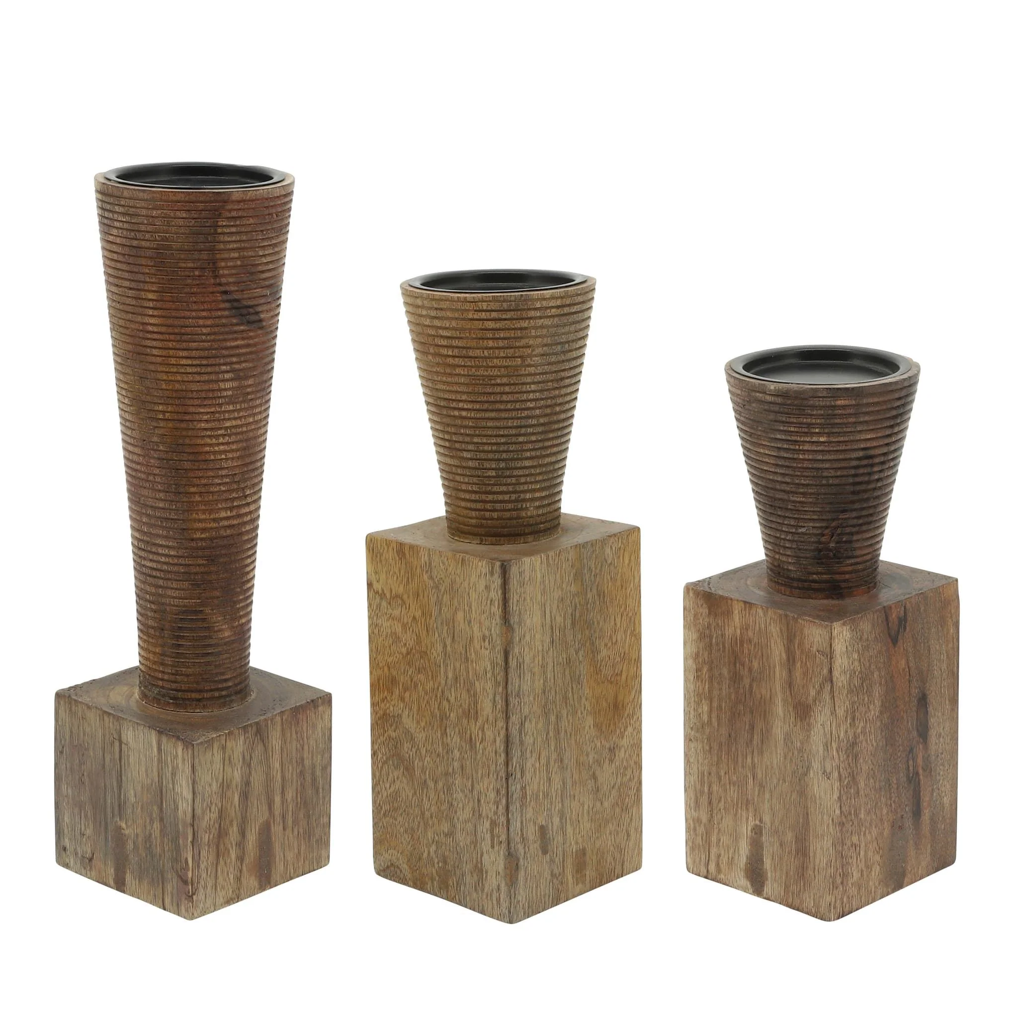 Wood, 10"h, Geometric Candle Holder, Brown - Image 4