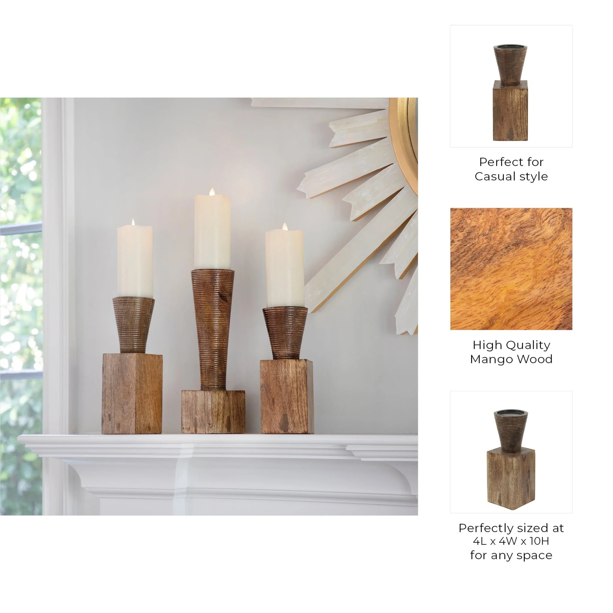 Wood, 10"h, Geometric Candle Holder, Brown - Image 6