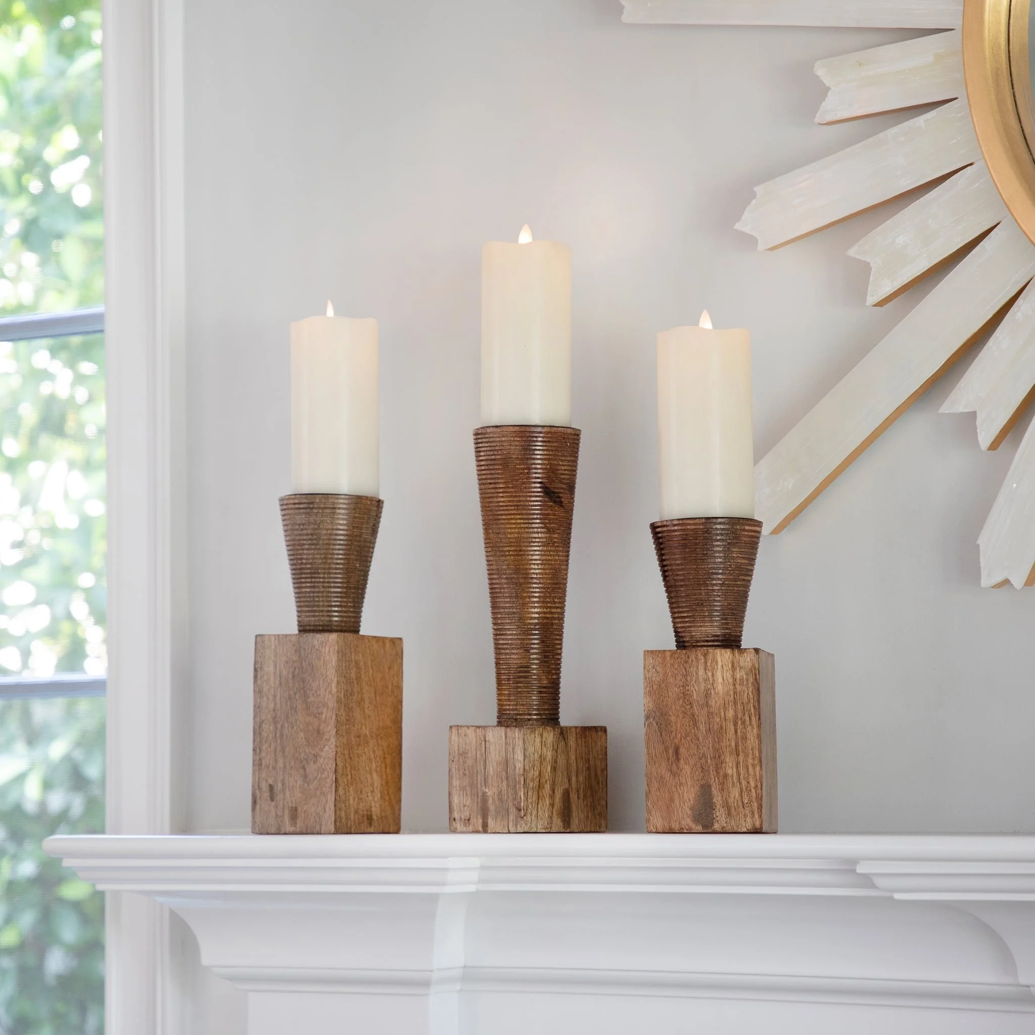 Wood, 10"h, Geometric Candle Holder, Brown - Image 7