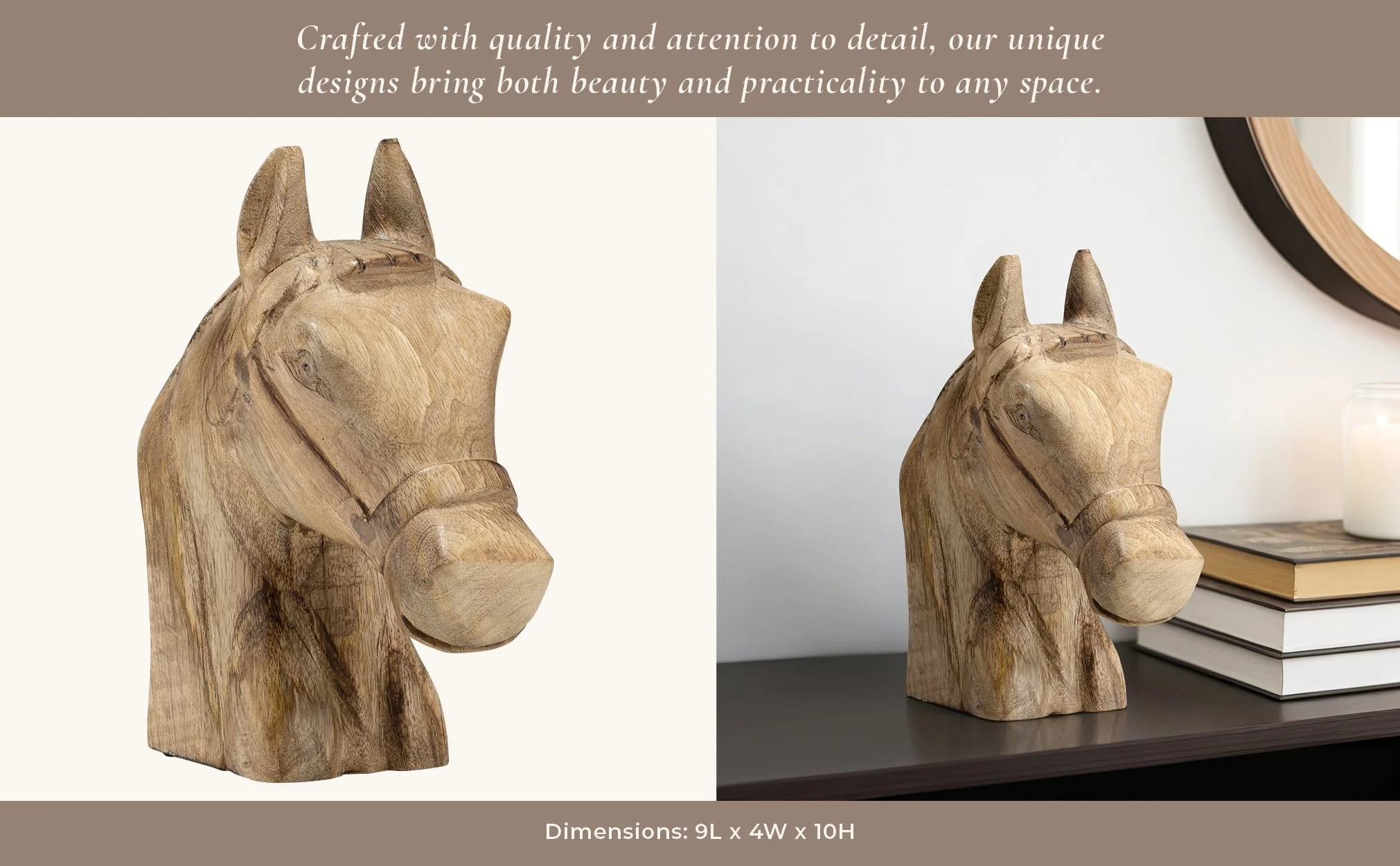 Wood, 10"h Horse Head Deco, Brown - Image 11