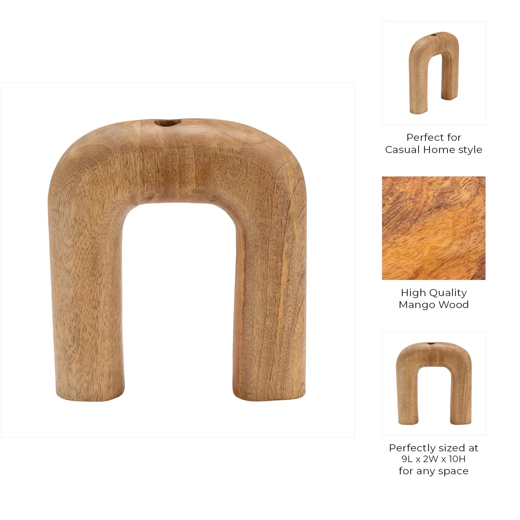 Wood, 10"h Horseshoe Vase, Brown - Image 10