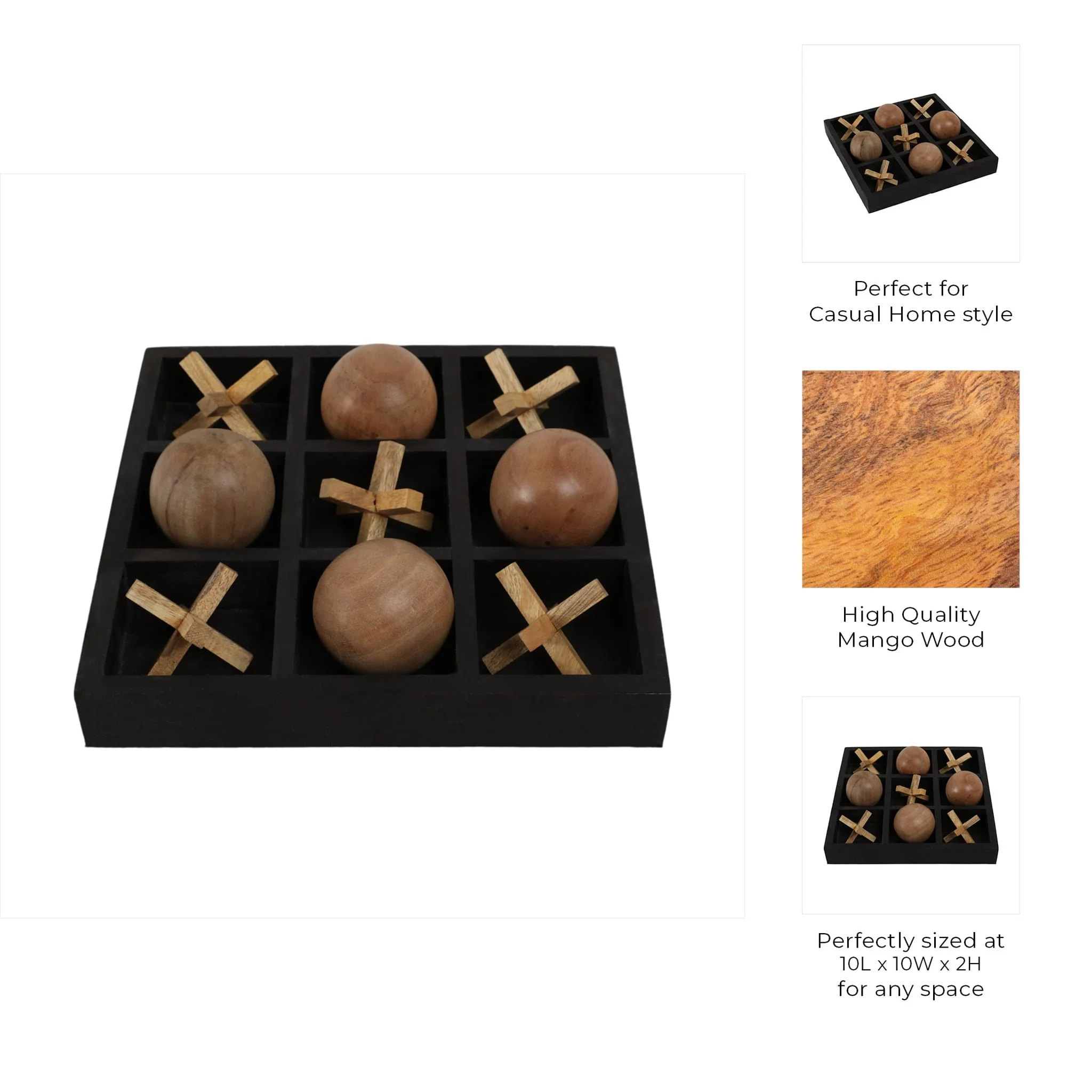 Wood, 10x10 Tic Tac Toe Board Game, Black - Image 10