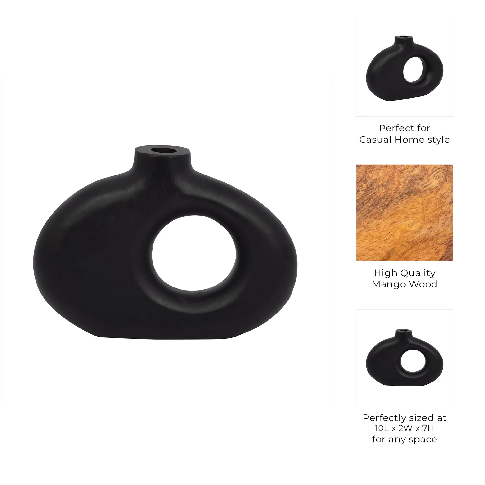 Wood, 10x7"h Cut-out Vase, Black - Image 10