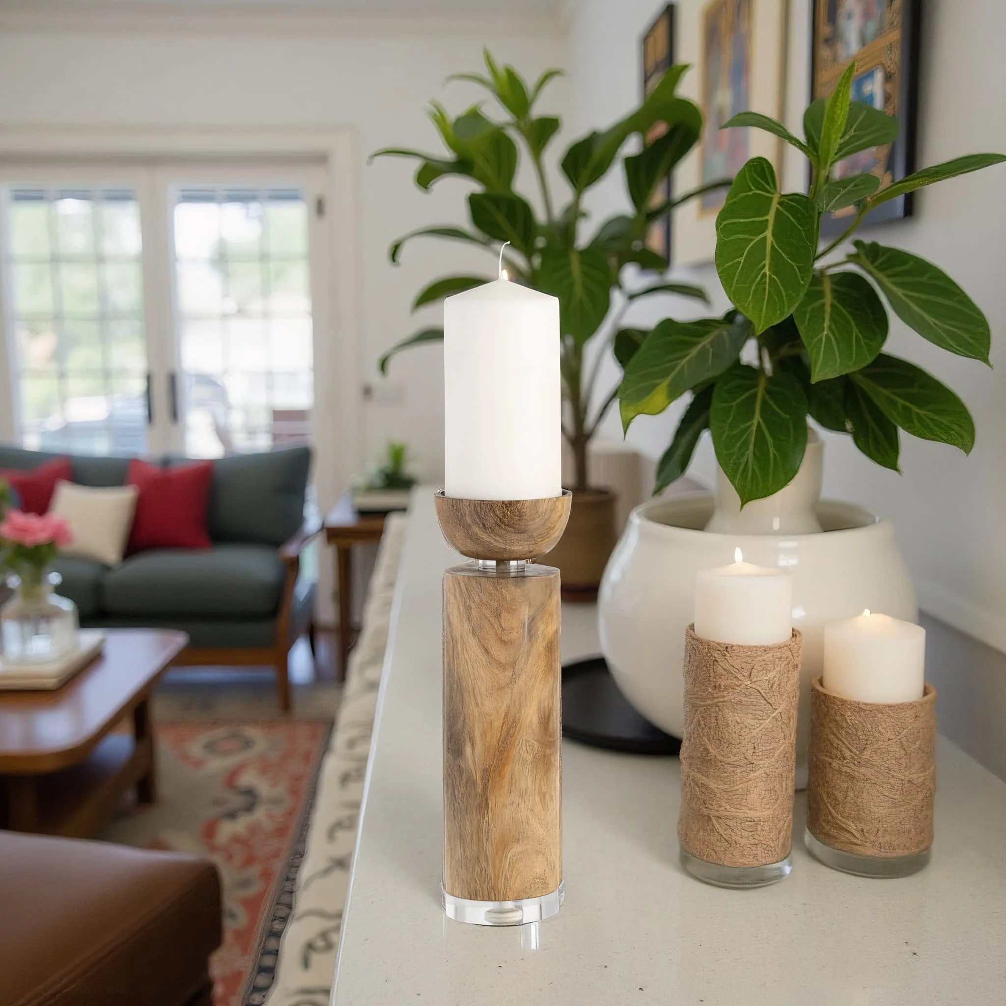 Wood, 11" Acrylic Detail Taper Candleholder, Natur - Image 11