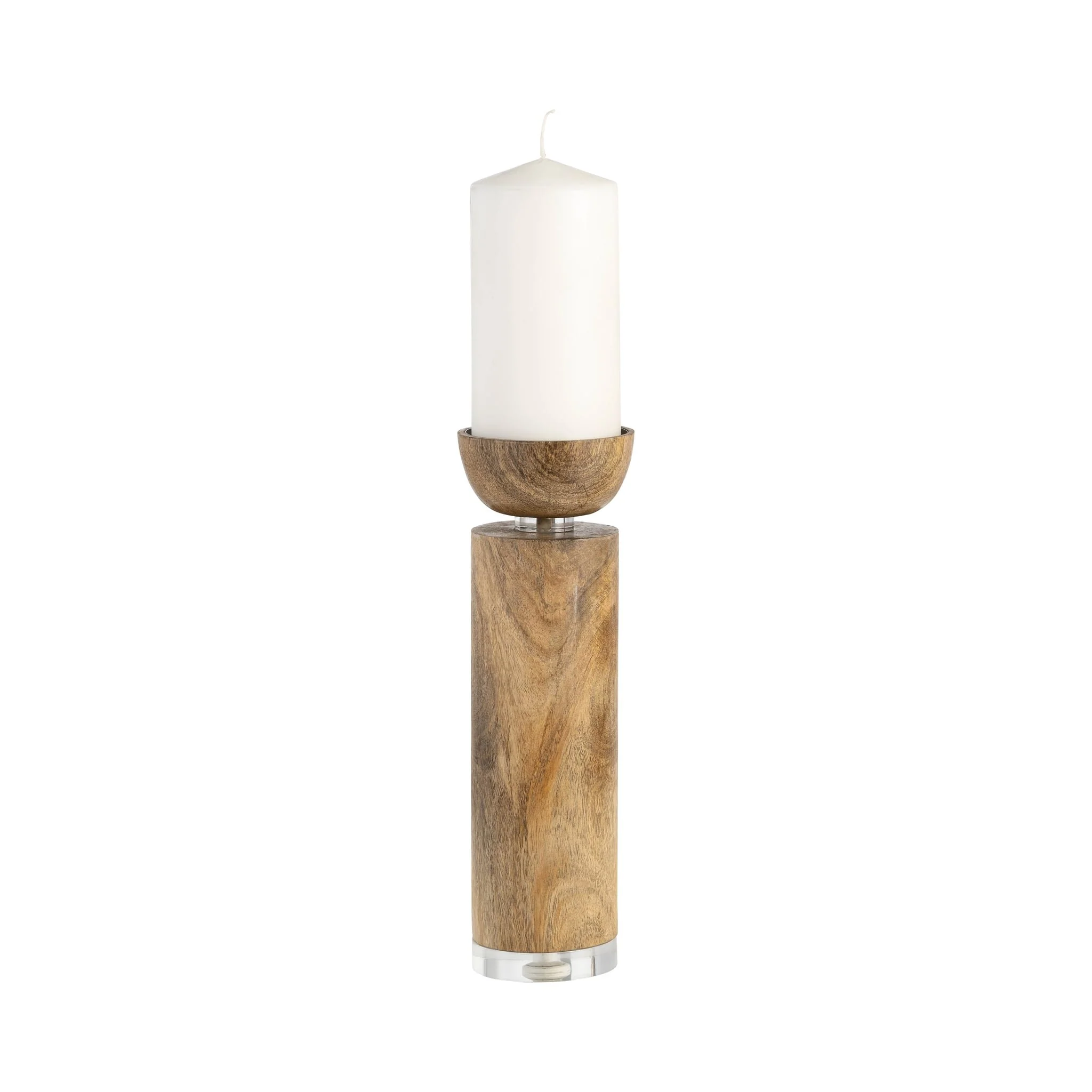 Wood, 11" Acrylic Detail Taper Candleholder, Natur - Image 2