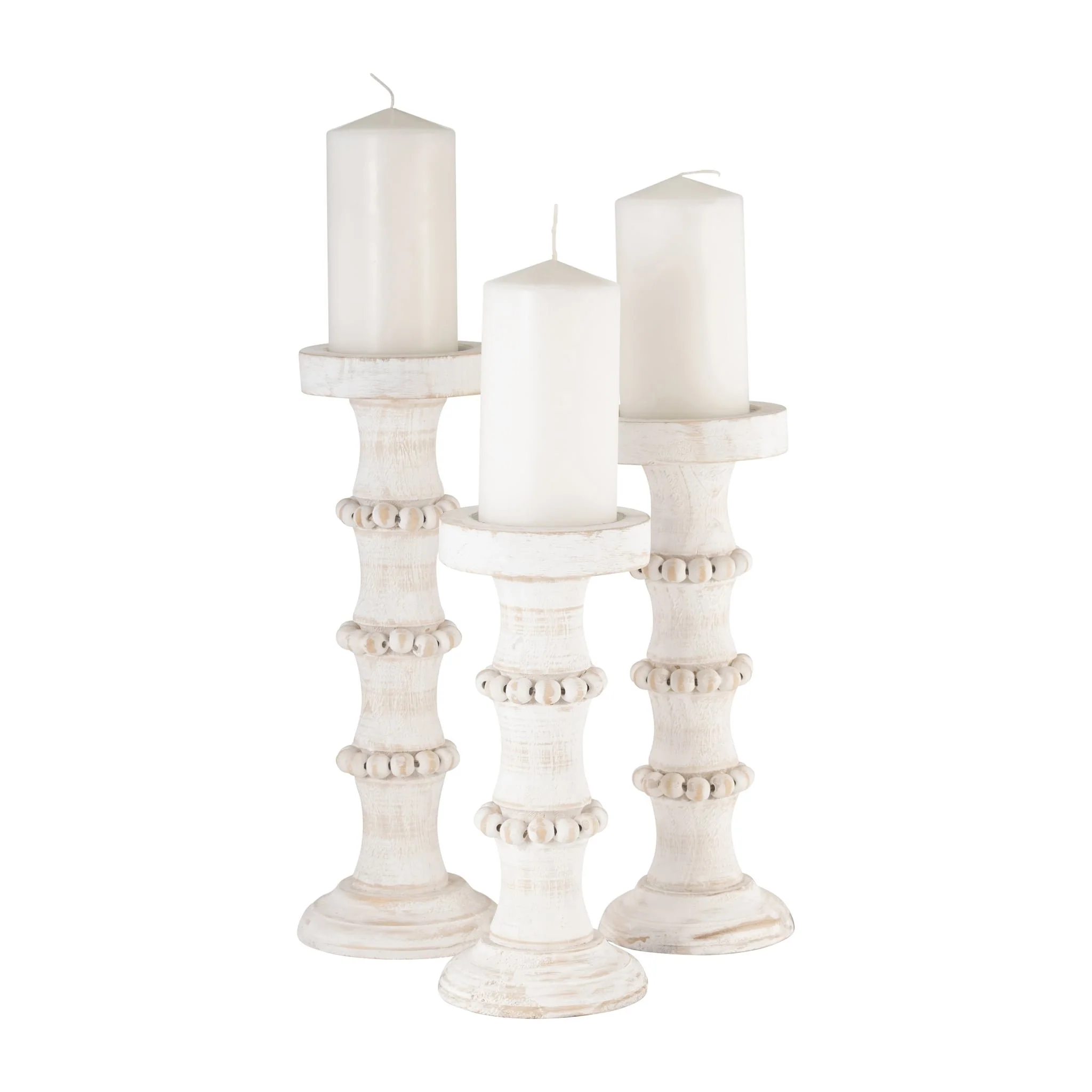 Wood, 11" Antique Style Candle Holder, White - Image 8