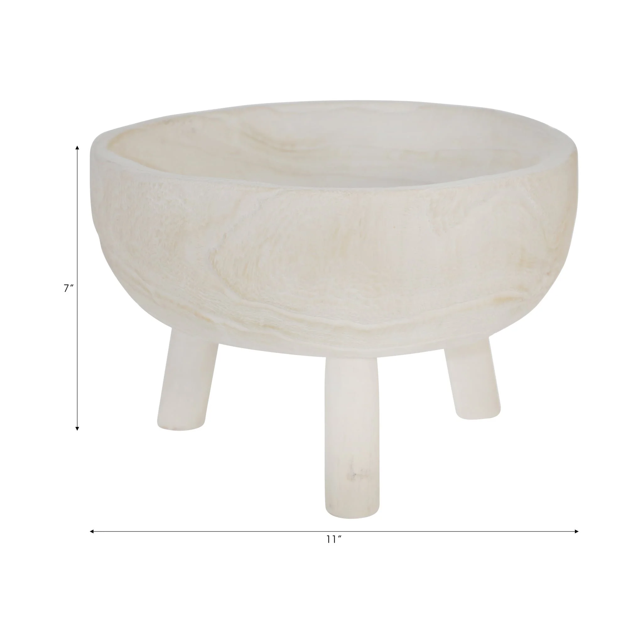 Wood 11" Bowl With Legs, White - Image 5