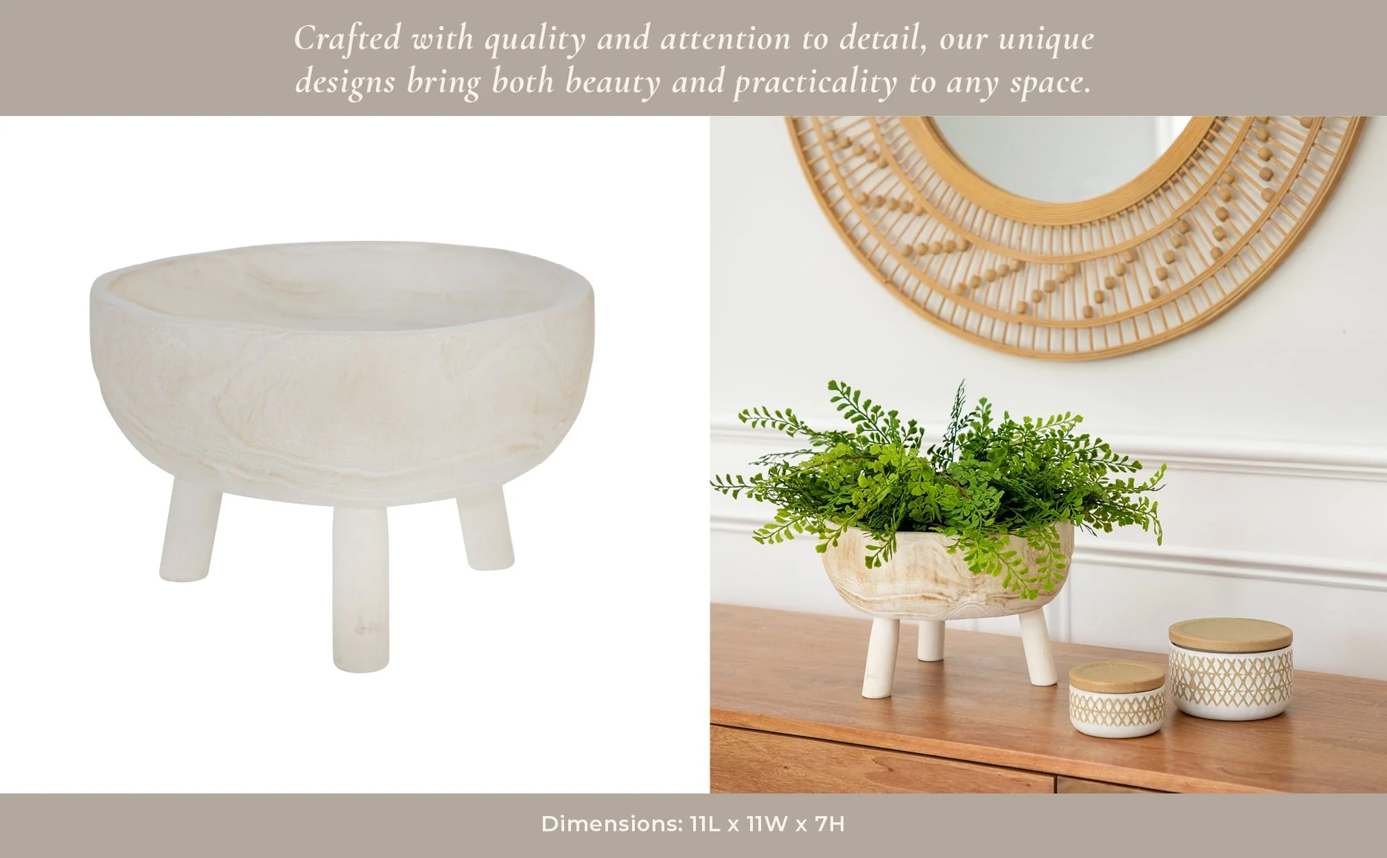 Wood 11" Bowl With Legs, White - Image 9