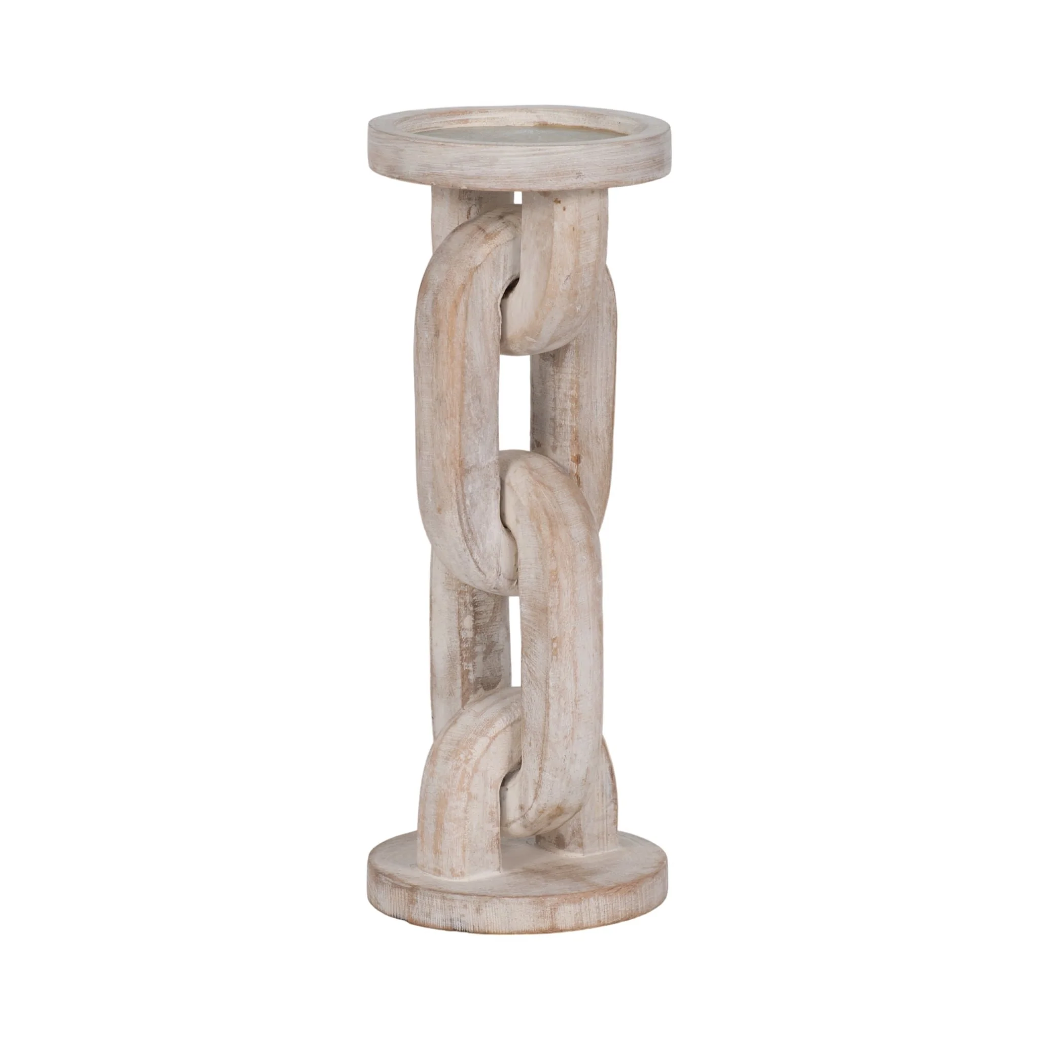 Wood, 11" Chain Pillar Candle Holder, White - Image 3