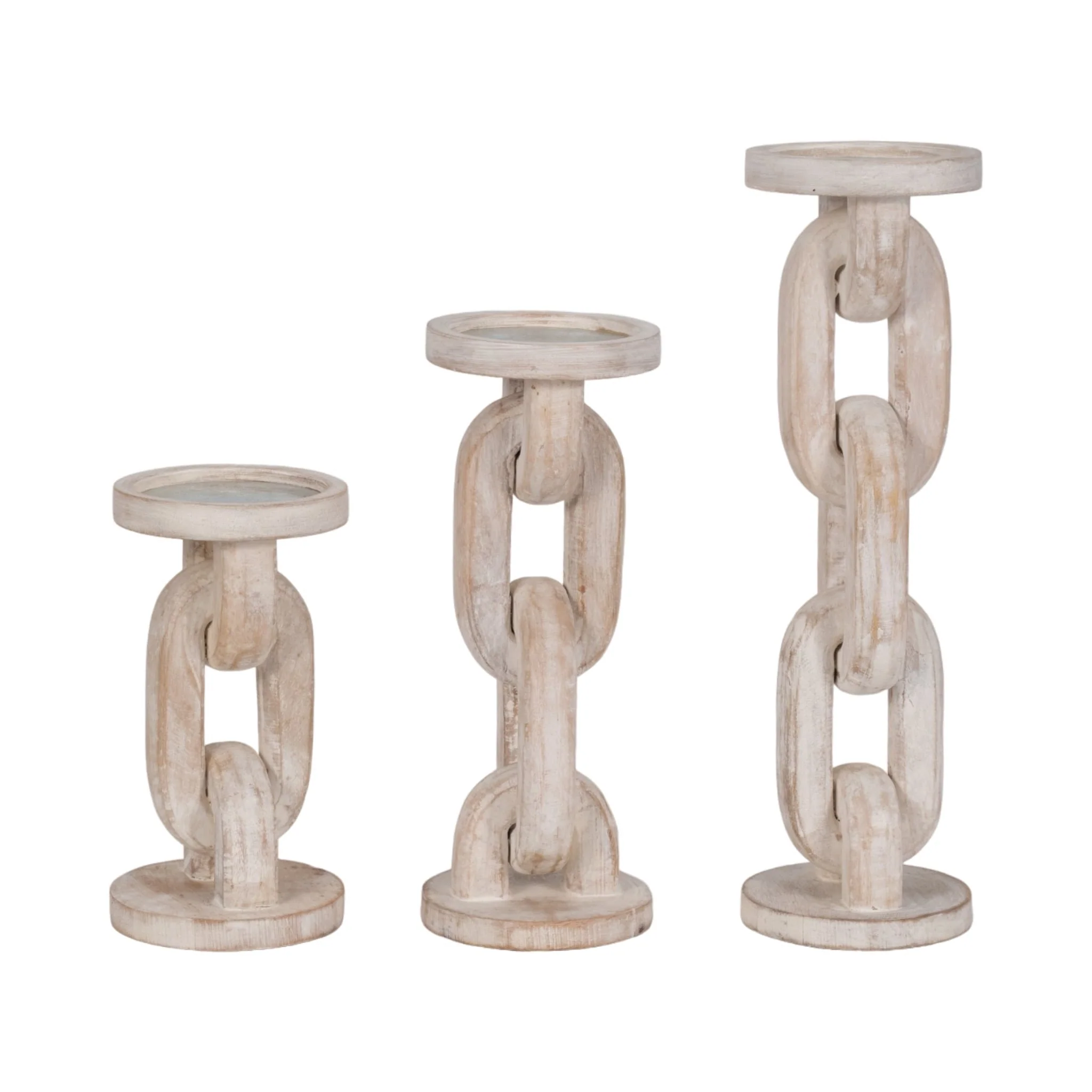 Wood, 11" Chain Pillar Candle Holder, White - Image 8
