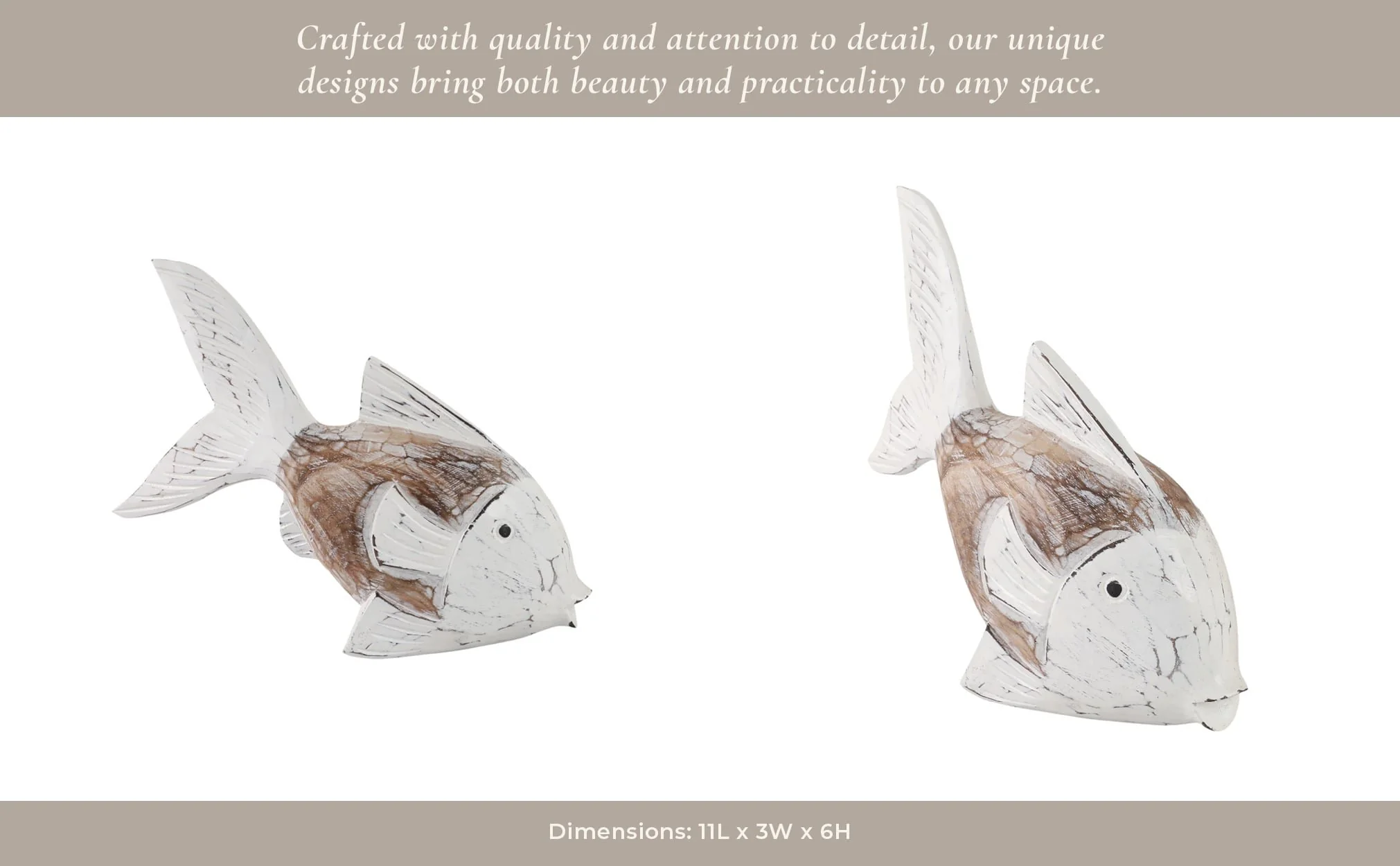 Wood, 11" Flounder Fish, Natural/white - Image 12