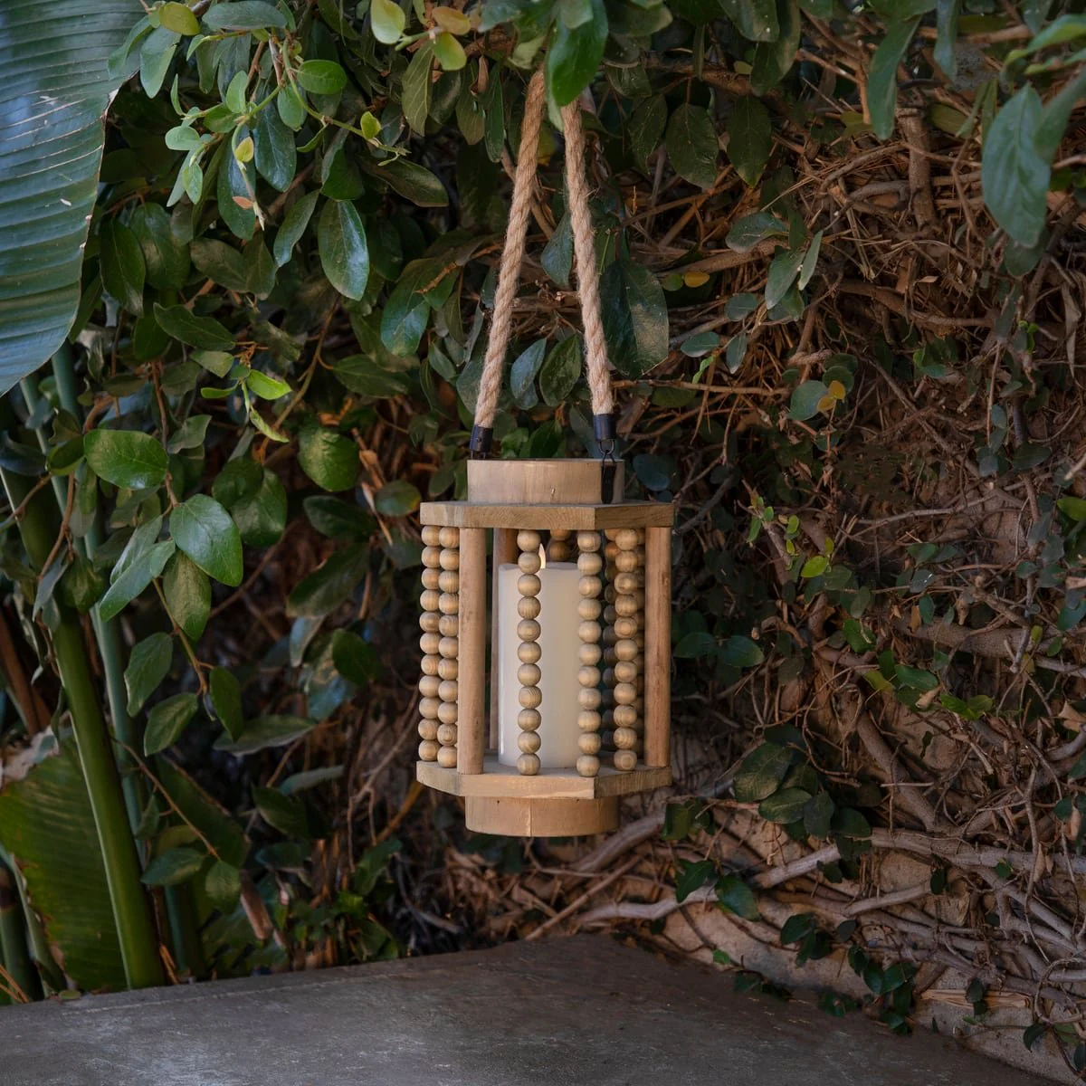 Wood 11" Lantern With Rope Handle, Brown - Image 10
