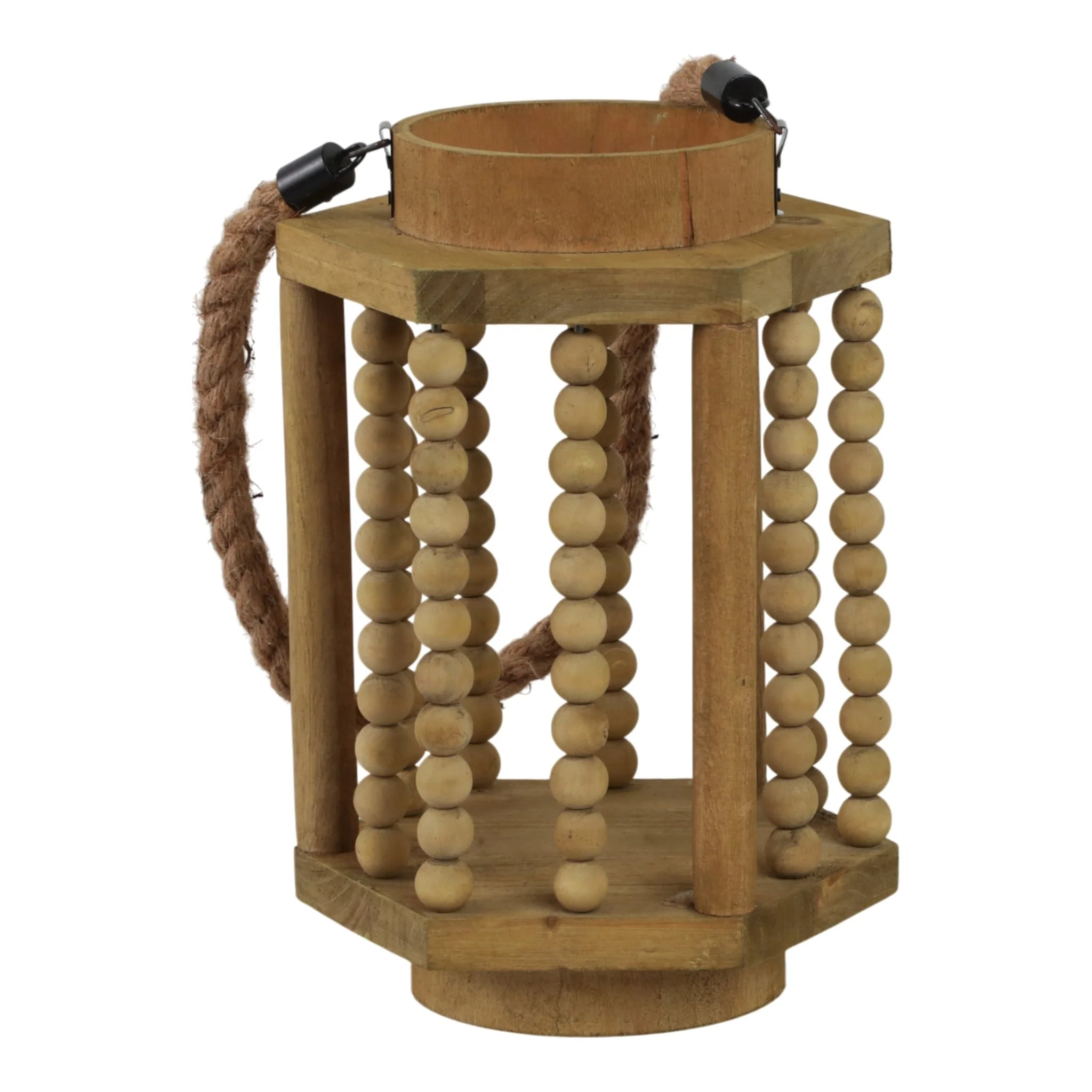 Wood 11" Lantern With Rope Handle, Brown - Image 3