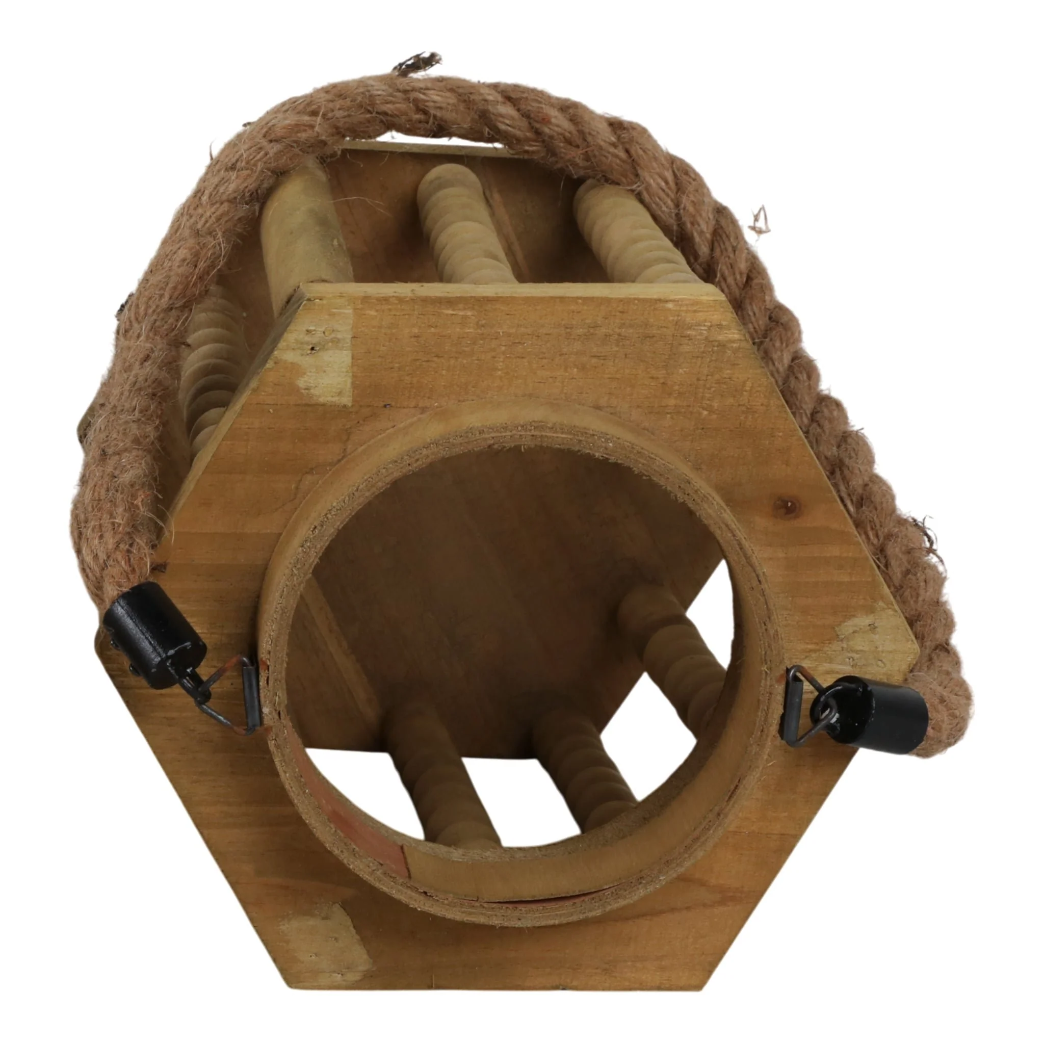 Wood 11" Lantern With Rope Handle, Brown - Image 6