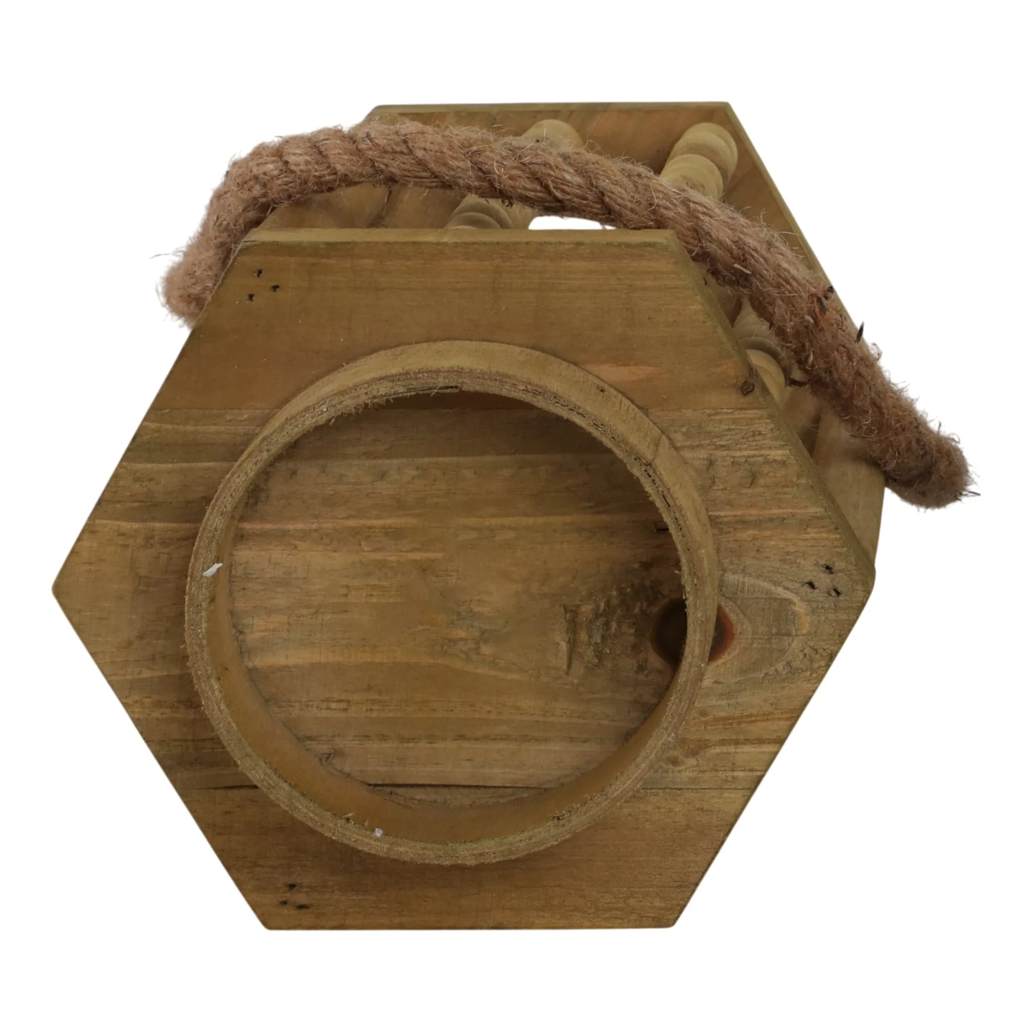 Wood 11" Lantern With Rope Handle, Brown - Image 7
