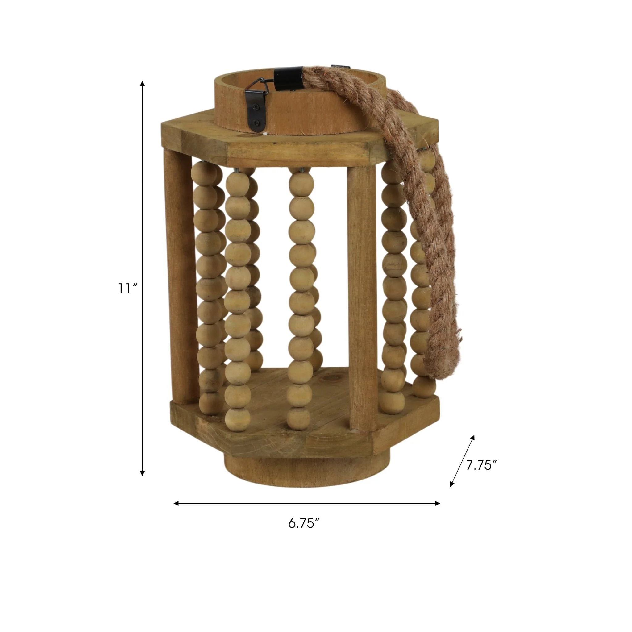 Wood 11" Lantern With Rope Handle, Brown - Image 8