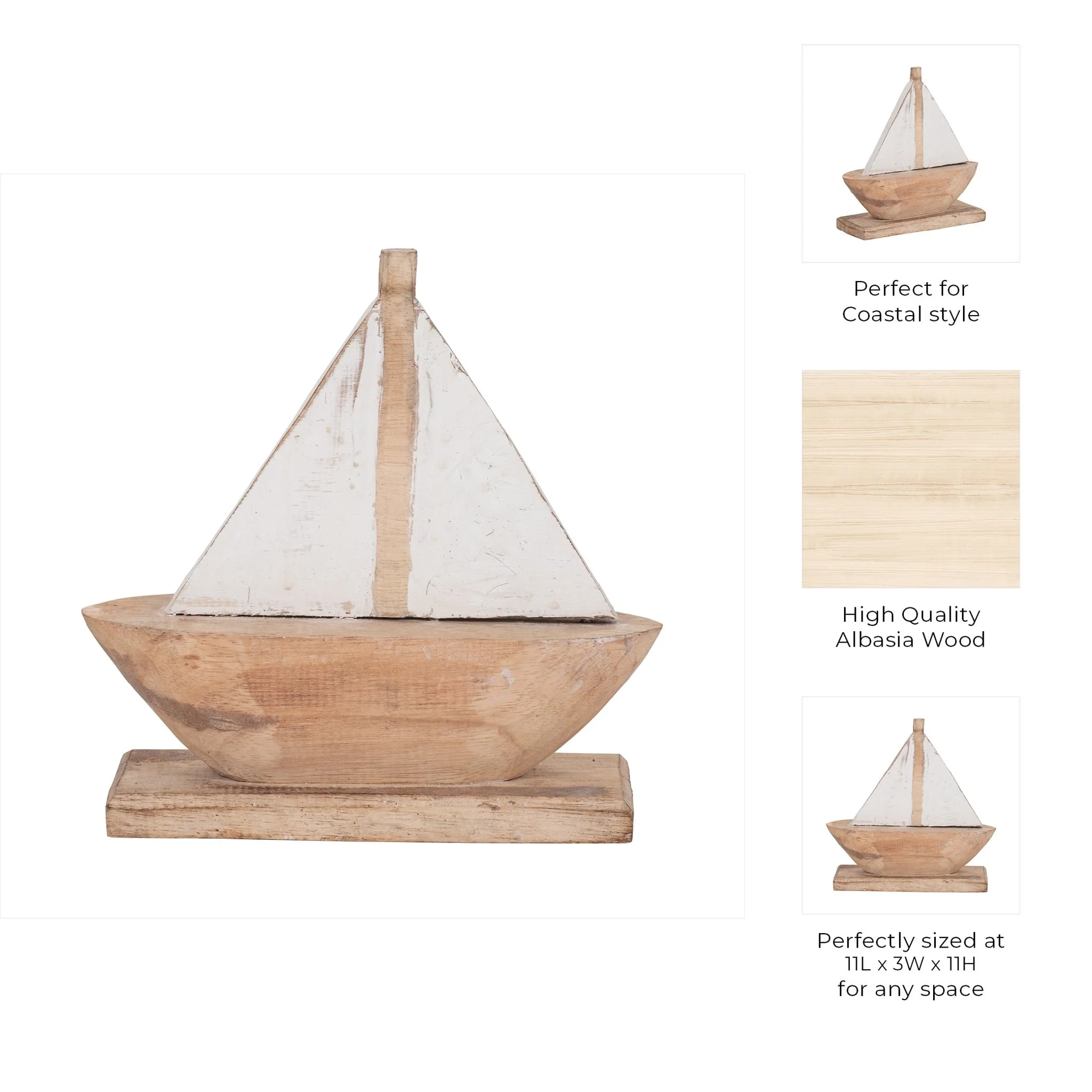 Wood, 11" Sailboat, Natural/white - Image 10
