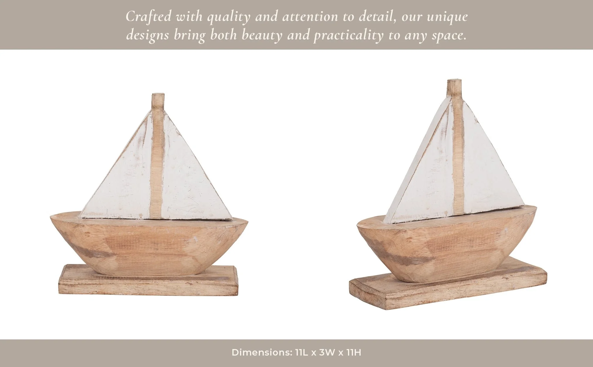 Wood, 11" Sailboat, Natural/white - Image 13