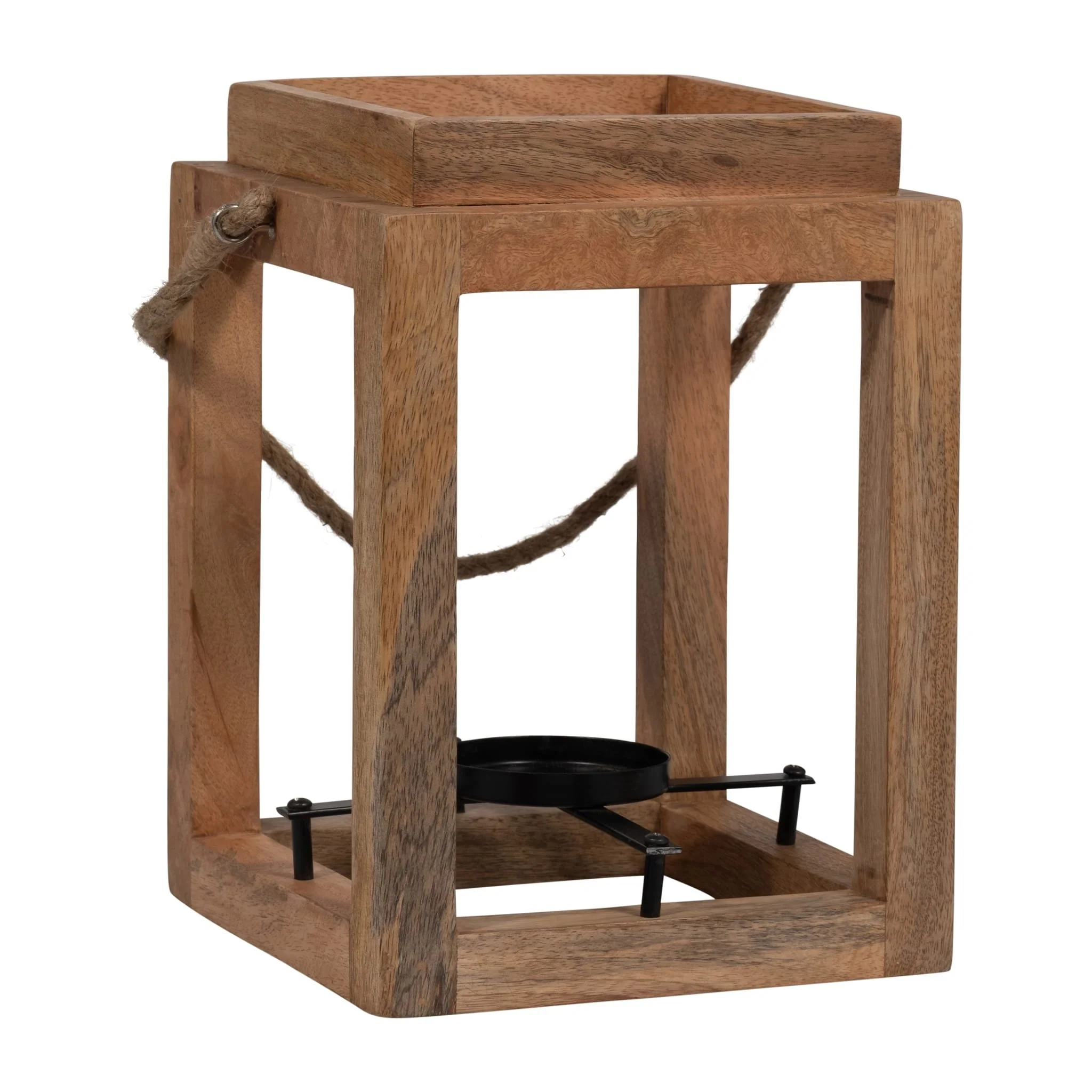 Wood, 11"h Open Lantern Holder, Brown - Image 3