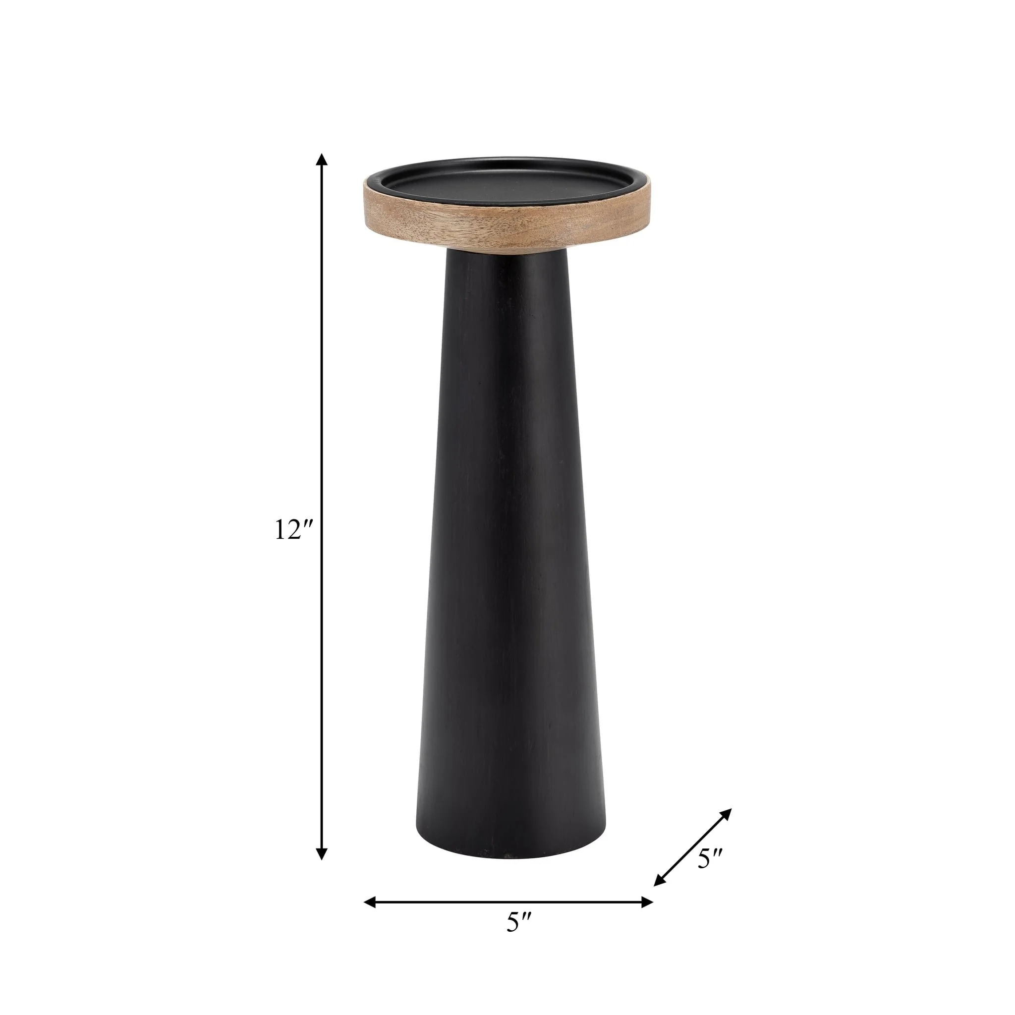 Wood, 12" Flat Candle Holder Stand, Black/natural - Image 9