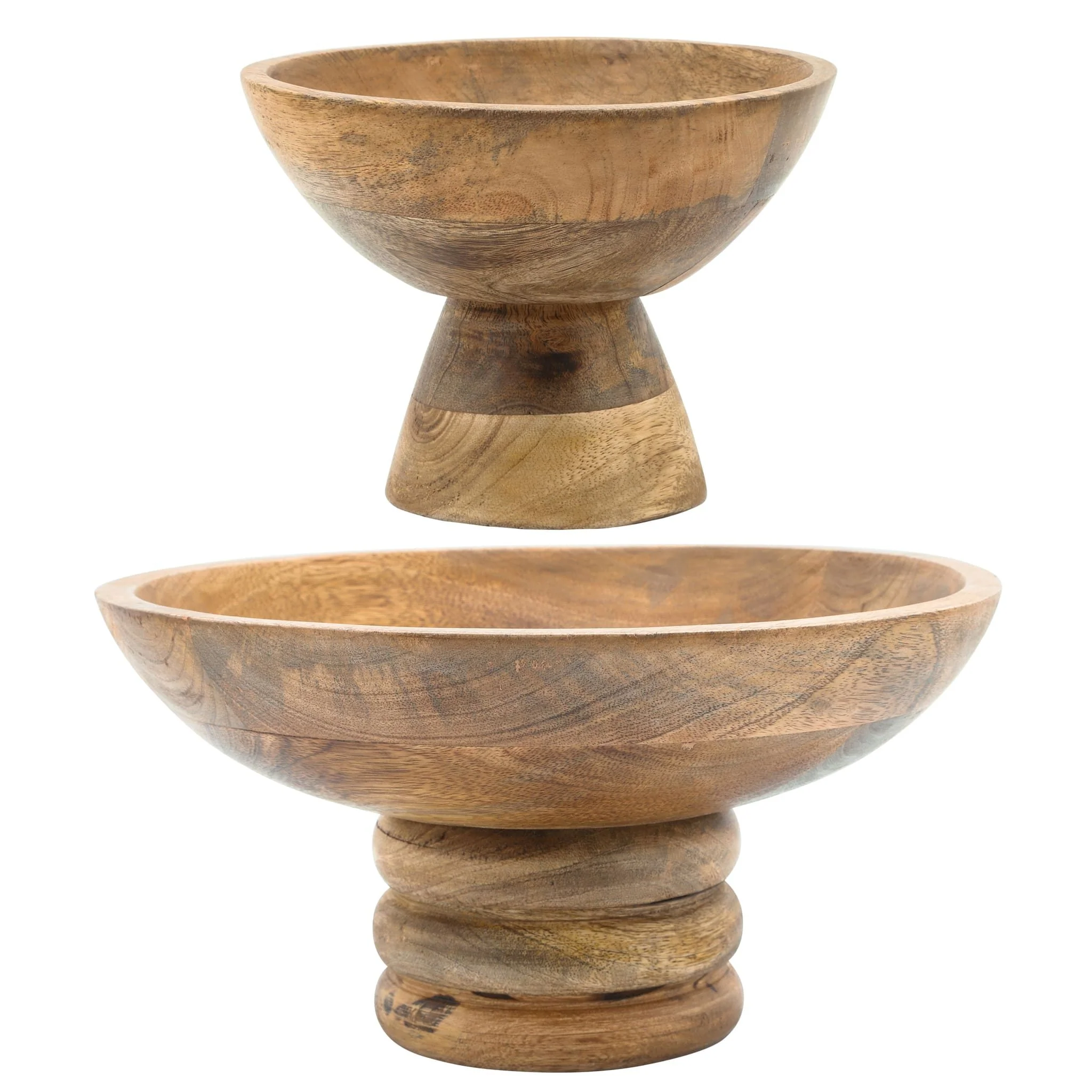 Wood, 12" Round Bowl W/ Ribbed Base, Natural - Image 3