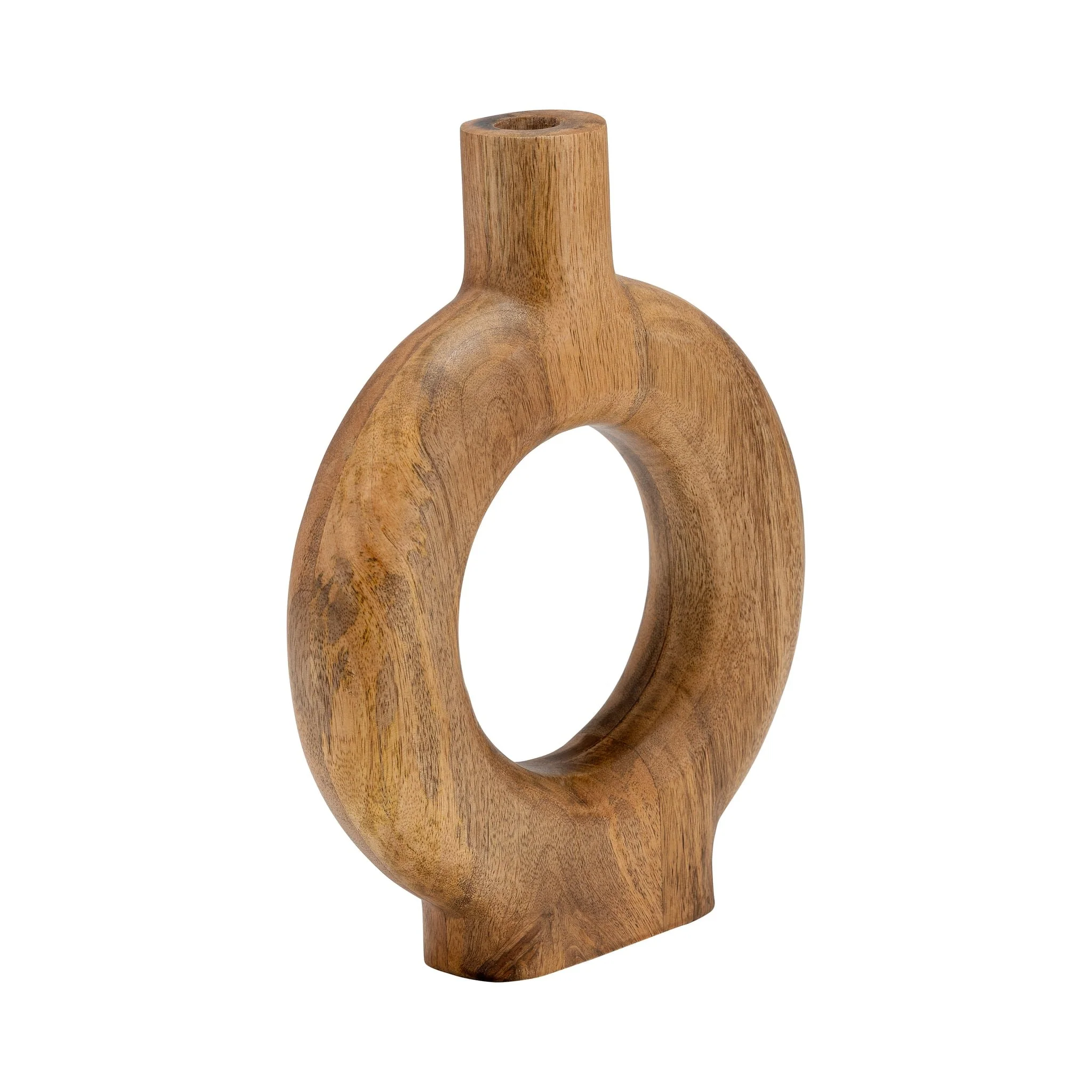 Wood, 12"h Donut Shaped Vase, Brown - Image 3