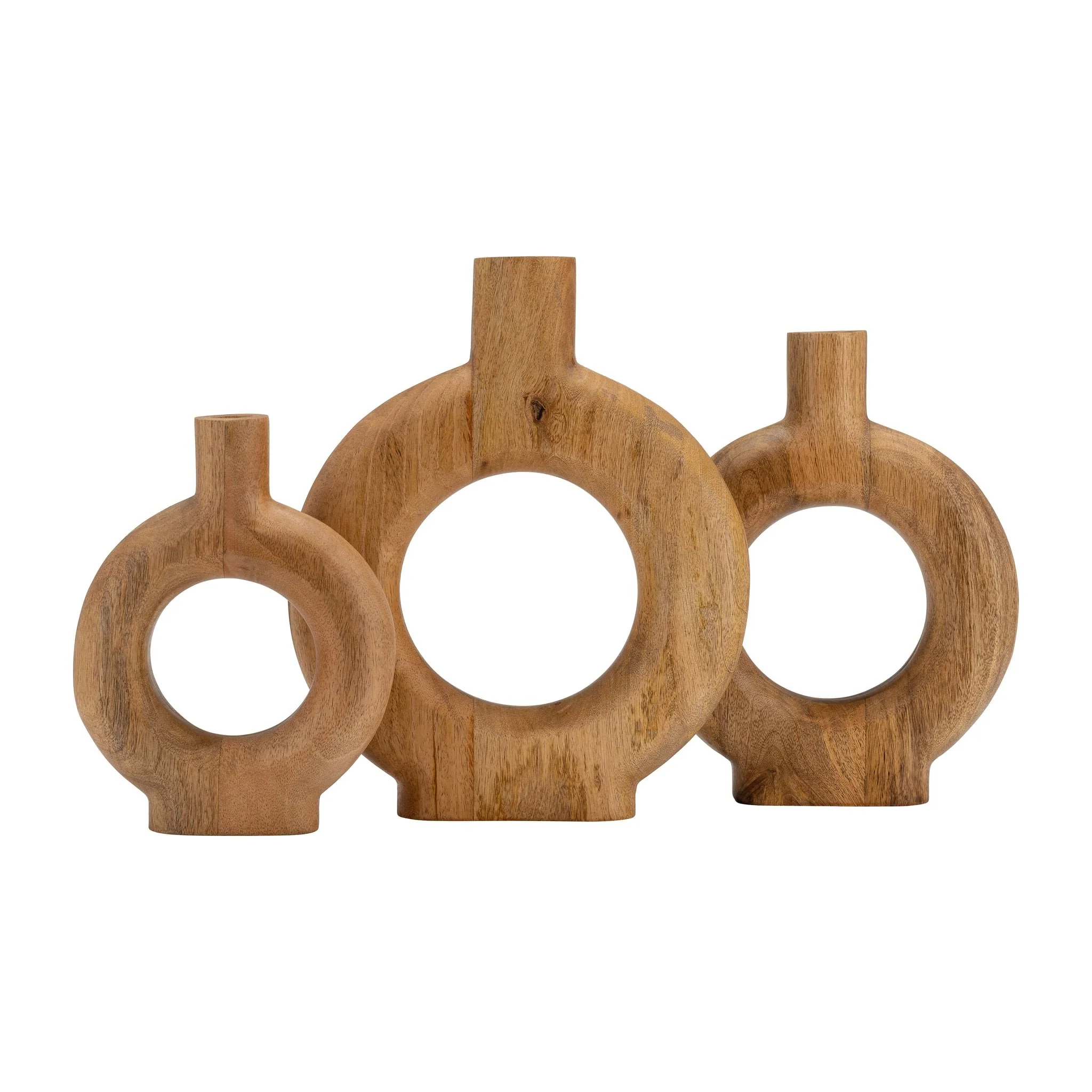Wood, 12"h Donut Shaped Vase, Brown - Image 7