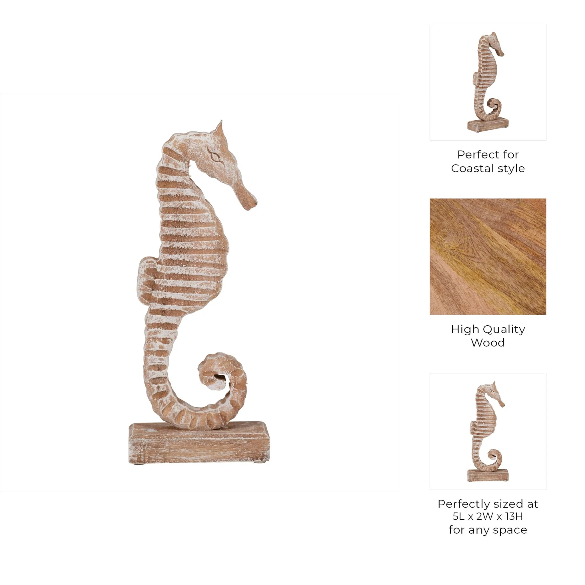 Wood, 13"h Seahorse, Rustic White - Image 10