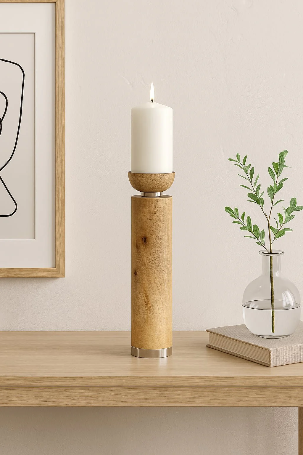 Wood, 14" Acrylic Detail Taper Candleholder, Natur - Image 10