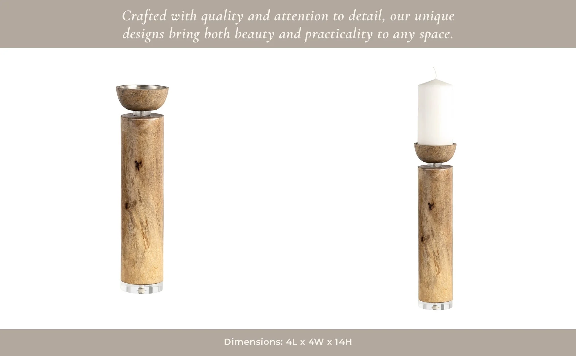 Wood, 14" Acrylic Detail Taper Candleholder, Natur - Image 11