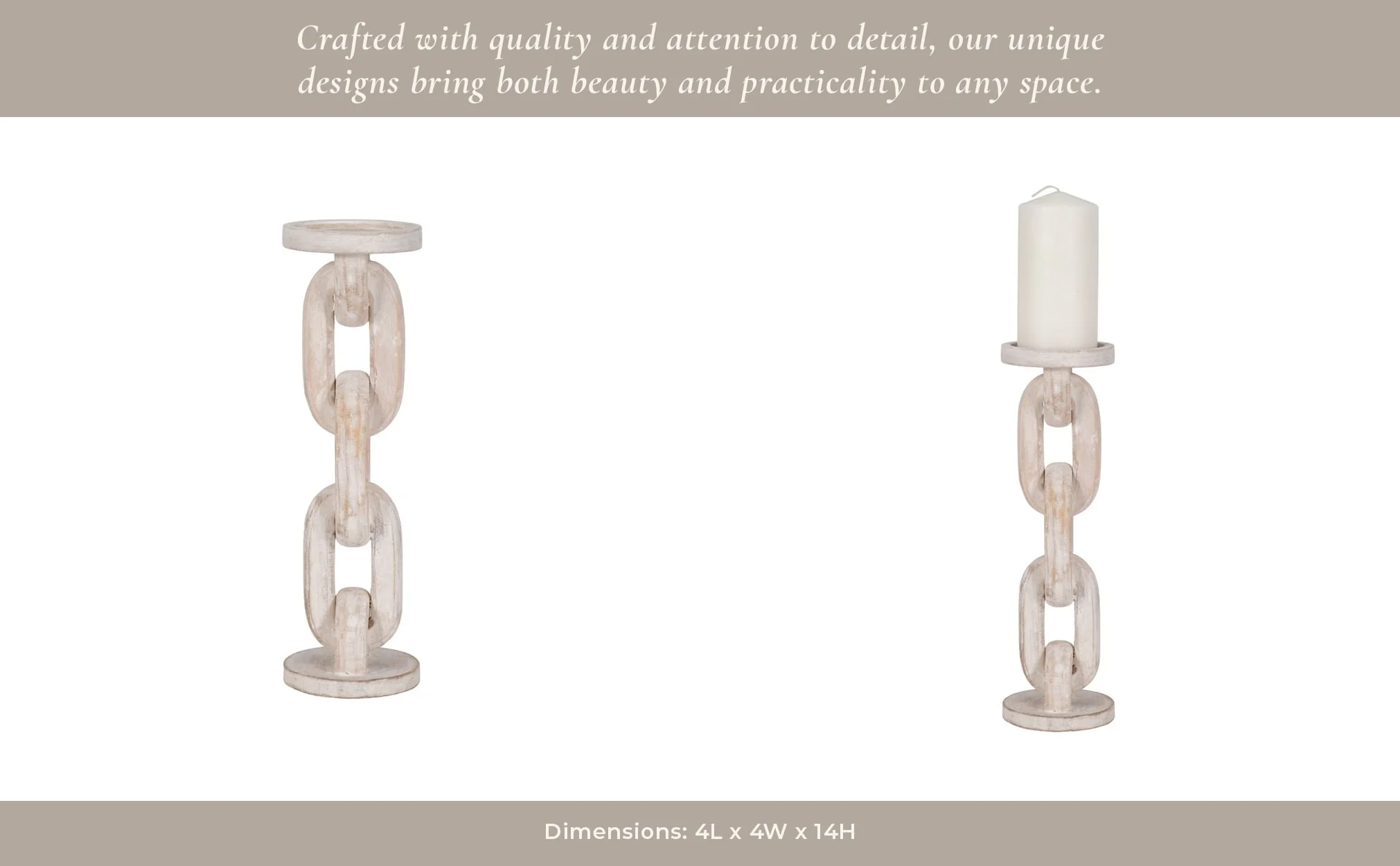 Wood, 14" Chain Pillar Candle Holder, White - Image 13