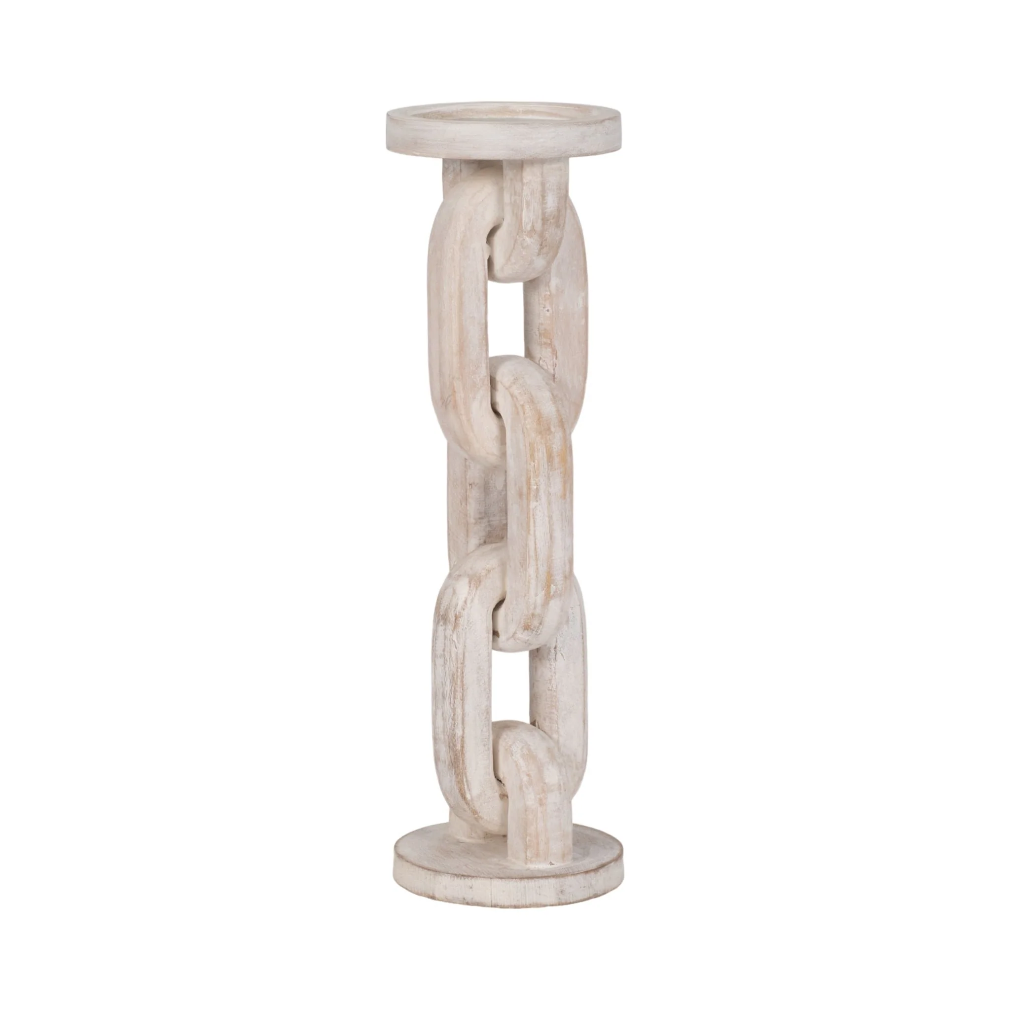 Wood, 14" Chain Pillar Candle Holder, White - Image 3