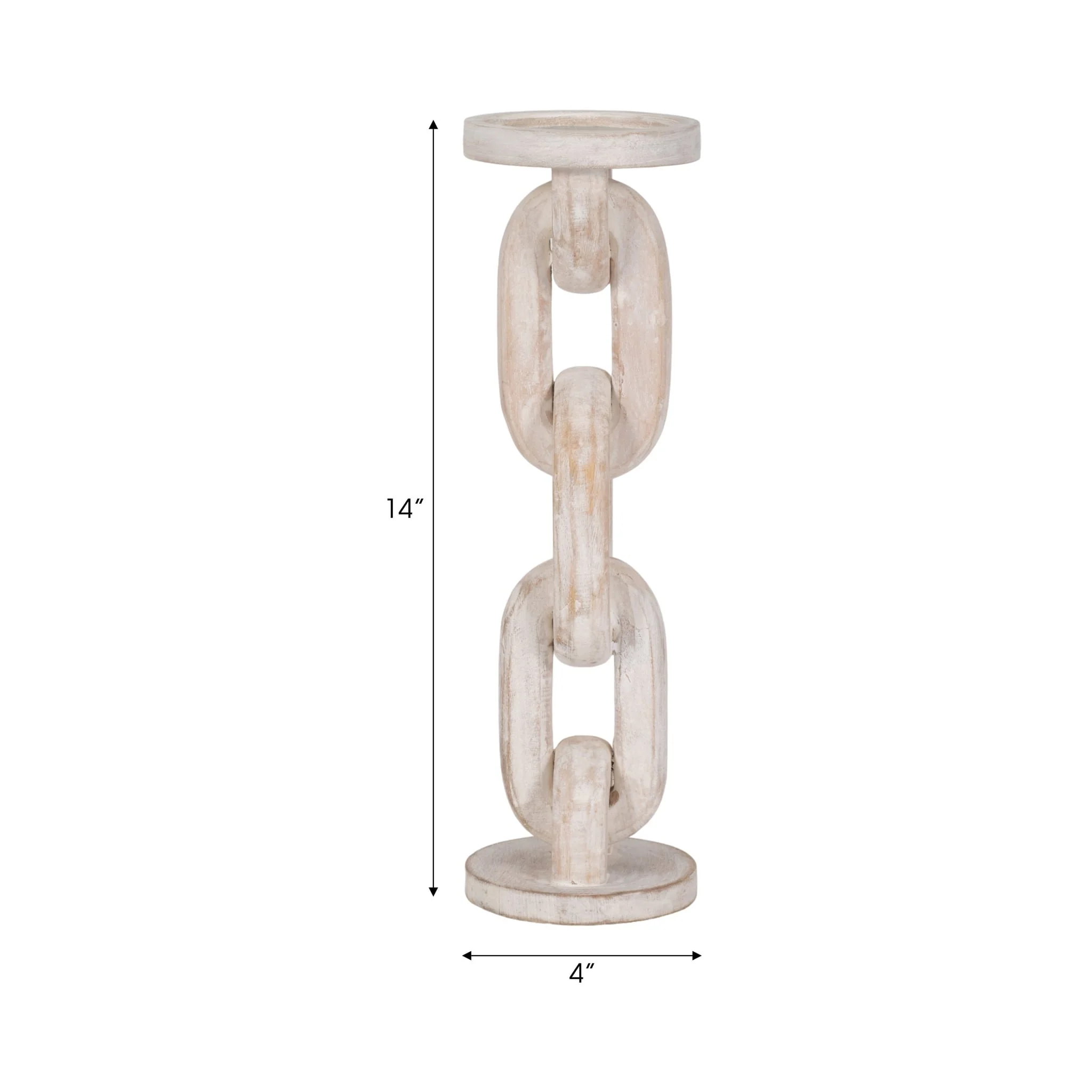 Wood, 14" Chain Pillar Candle Holder, White - Image 9