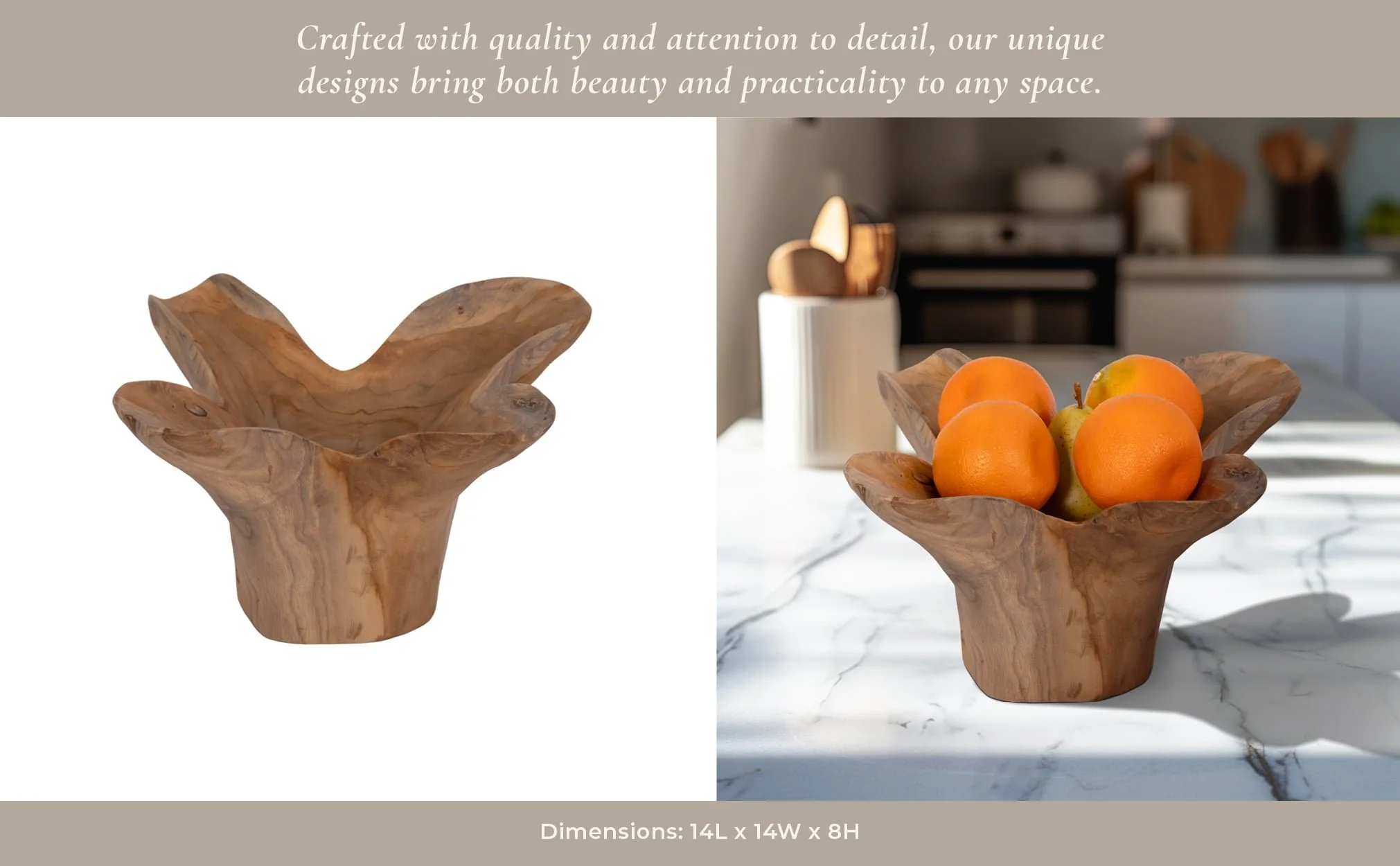 Wood, 14" Teak Bowl, Natural - Image 10